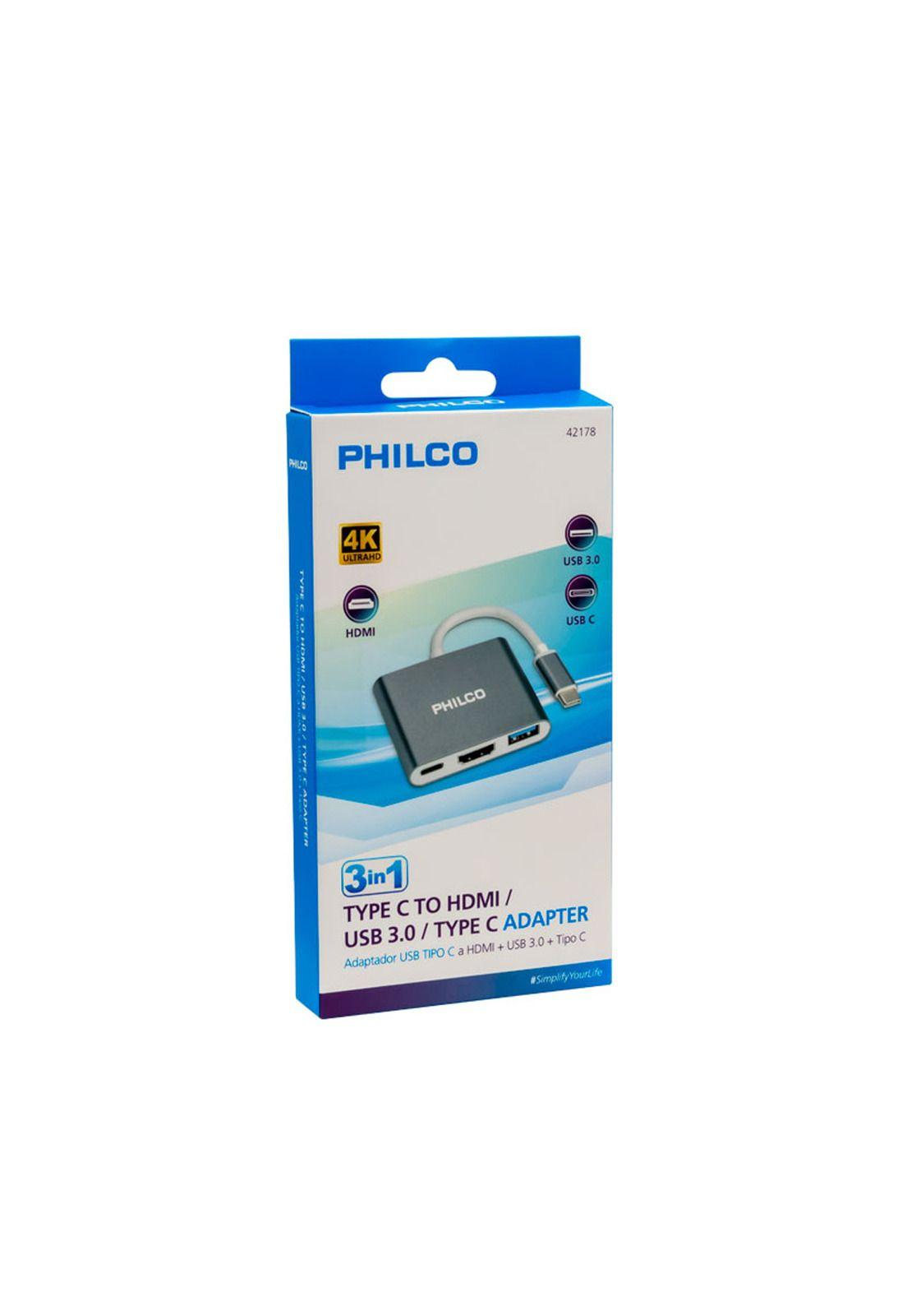 Adaptador USB-C 3X1 Compatible HDMI 4k USB-A Philco-1