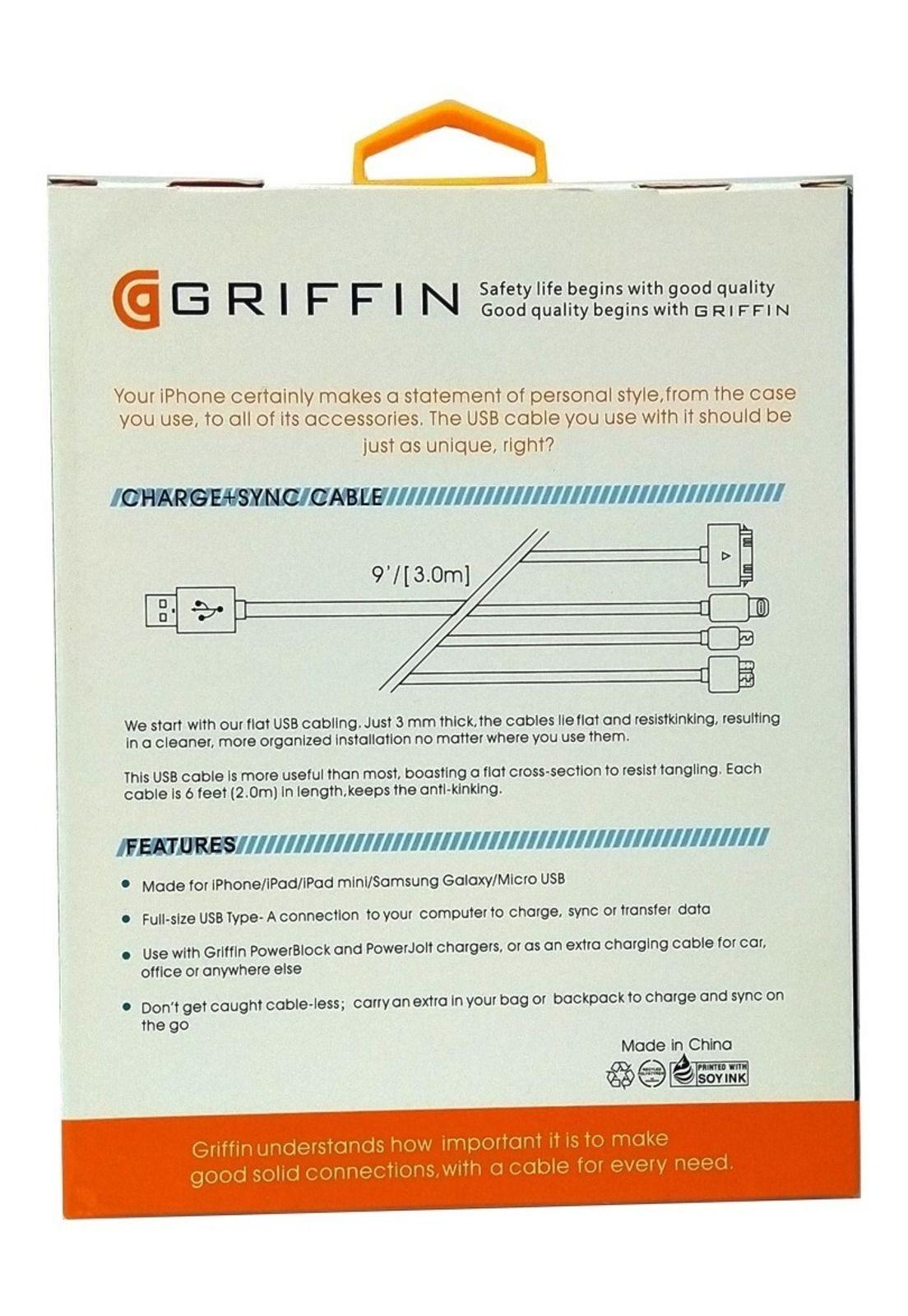Cable Carga Sincro Datos Flat Griffin iPhone Lightning 3mts-1