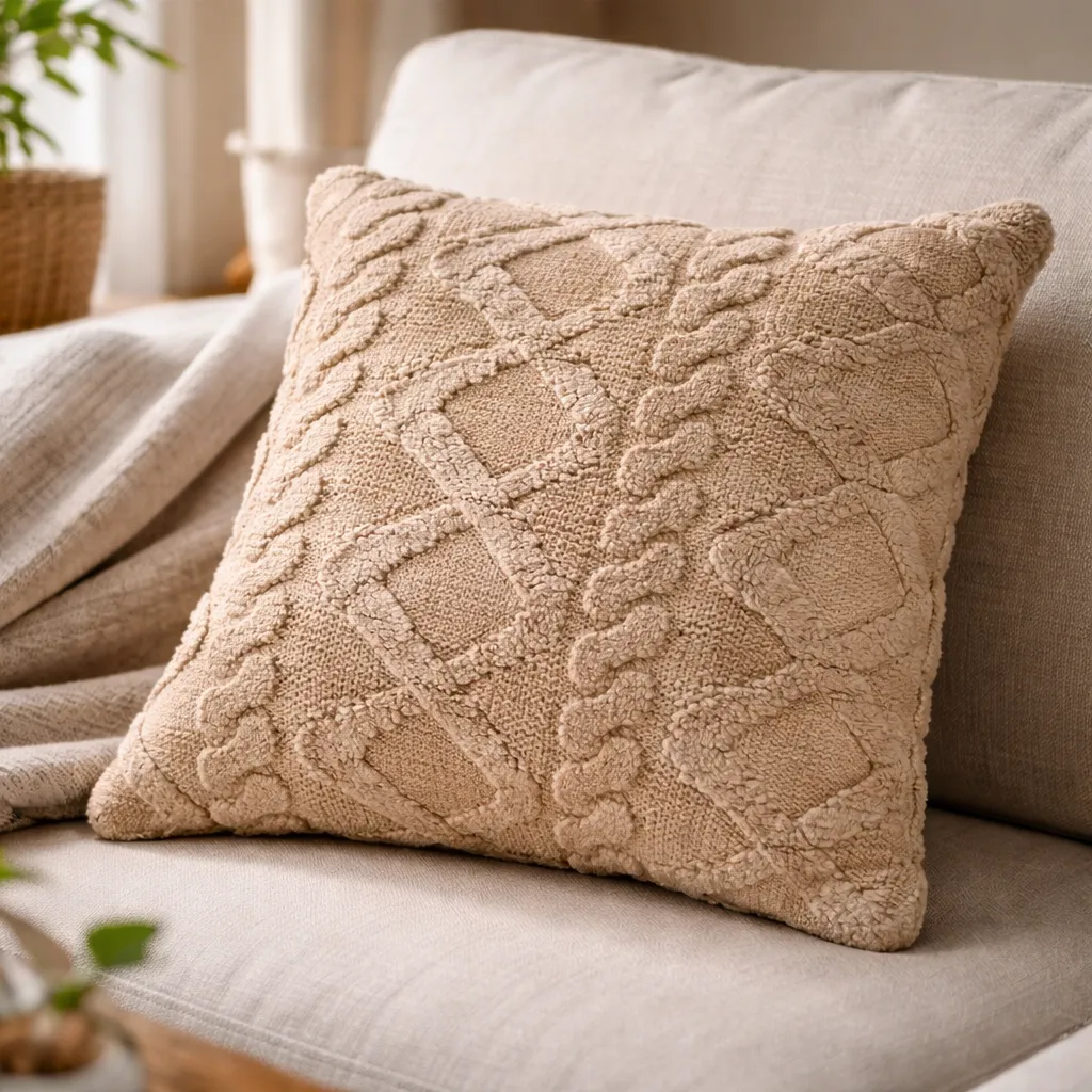 Cojin Con Relleno Rombo Beige 45x45cm Con Relieve Suave Para Sofas-2