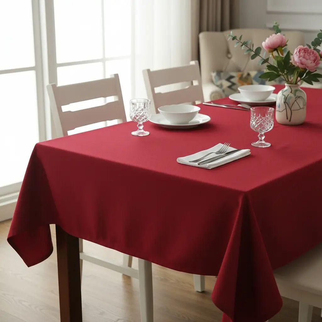 Mantel Rectangular Rojo Intenso 210x145 Cm para comedor y Banqueteria-2