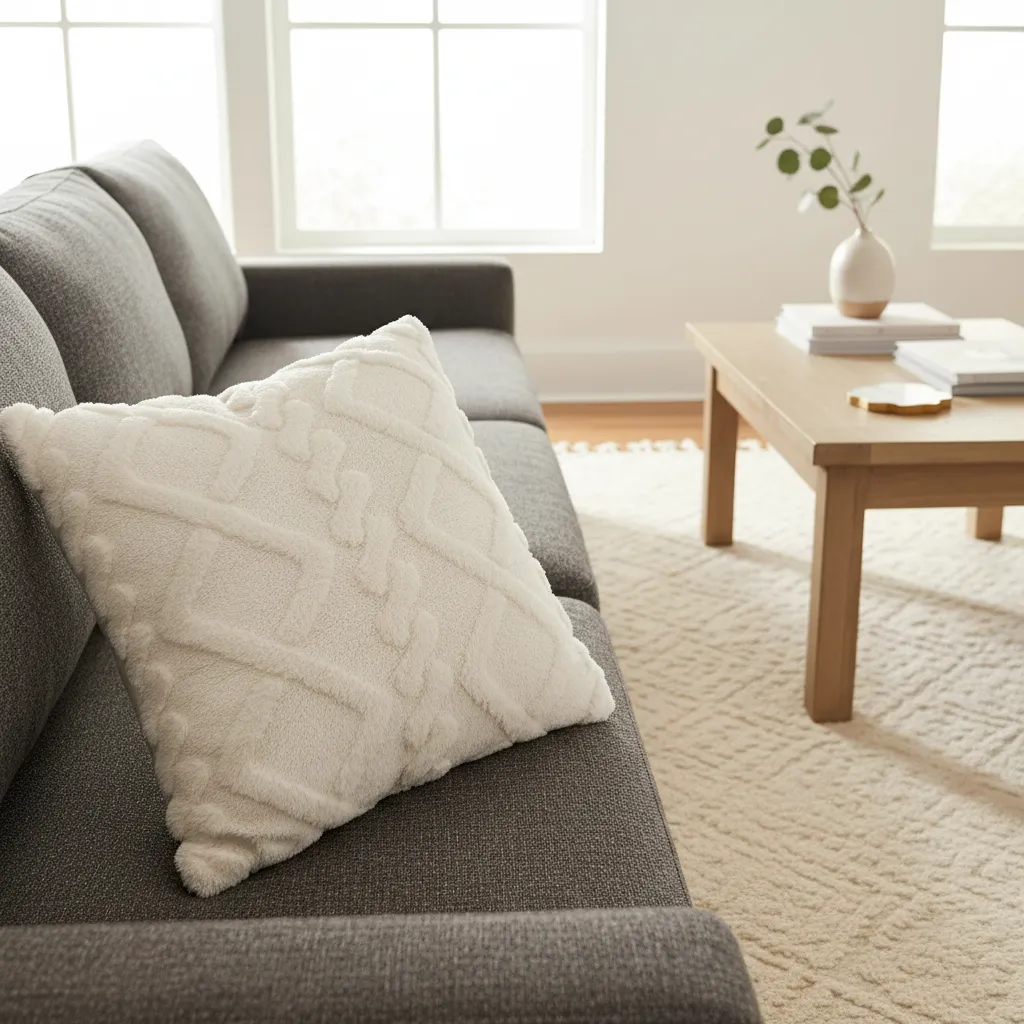 Funda De Coj n Rombos Marfil 45x45cm Con Relieve Suave Para Sofas-0
