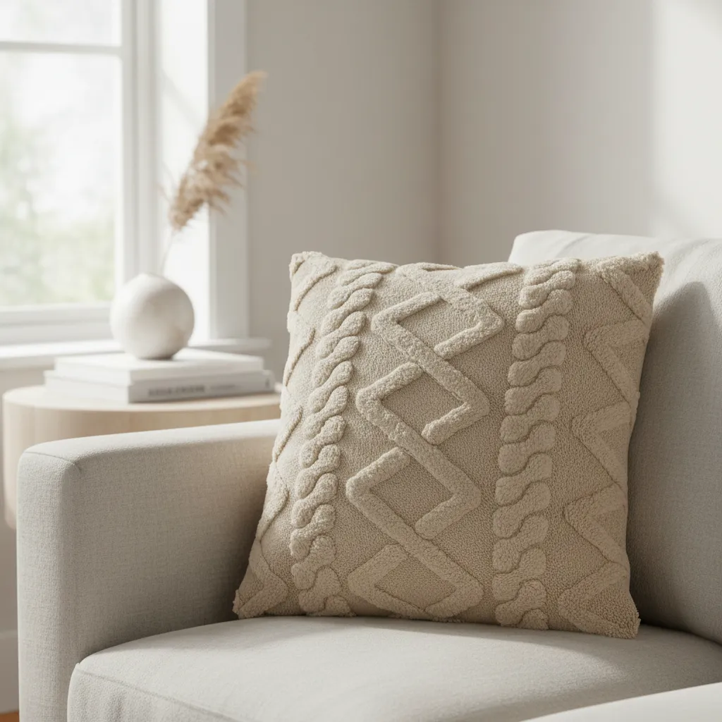 Funda De Coj n Rombos Marfil 45x45cm Con Relieve Suave Para Sofas-1