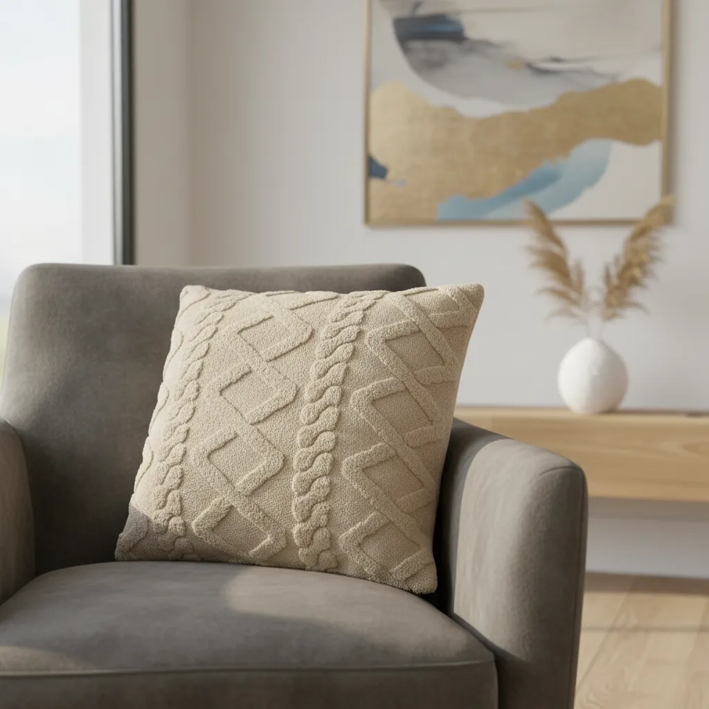 Funda De Coj n Rombos Marfil 45x45cm Con Relieve Suave Para Sofas-2