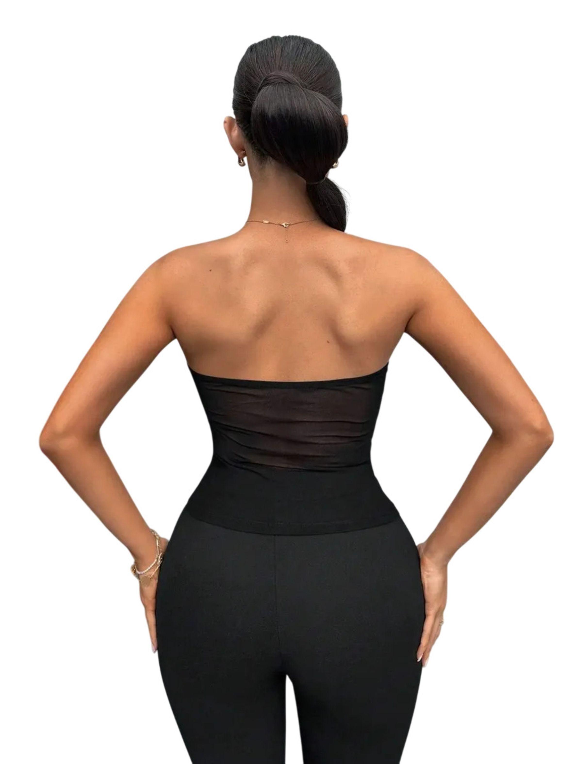 Crop Top Con Brillos - Strapless Translucido Para Mujer-2