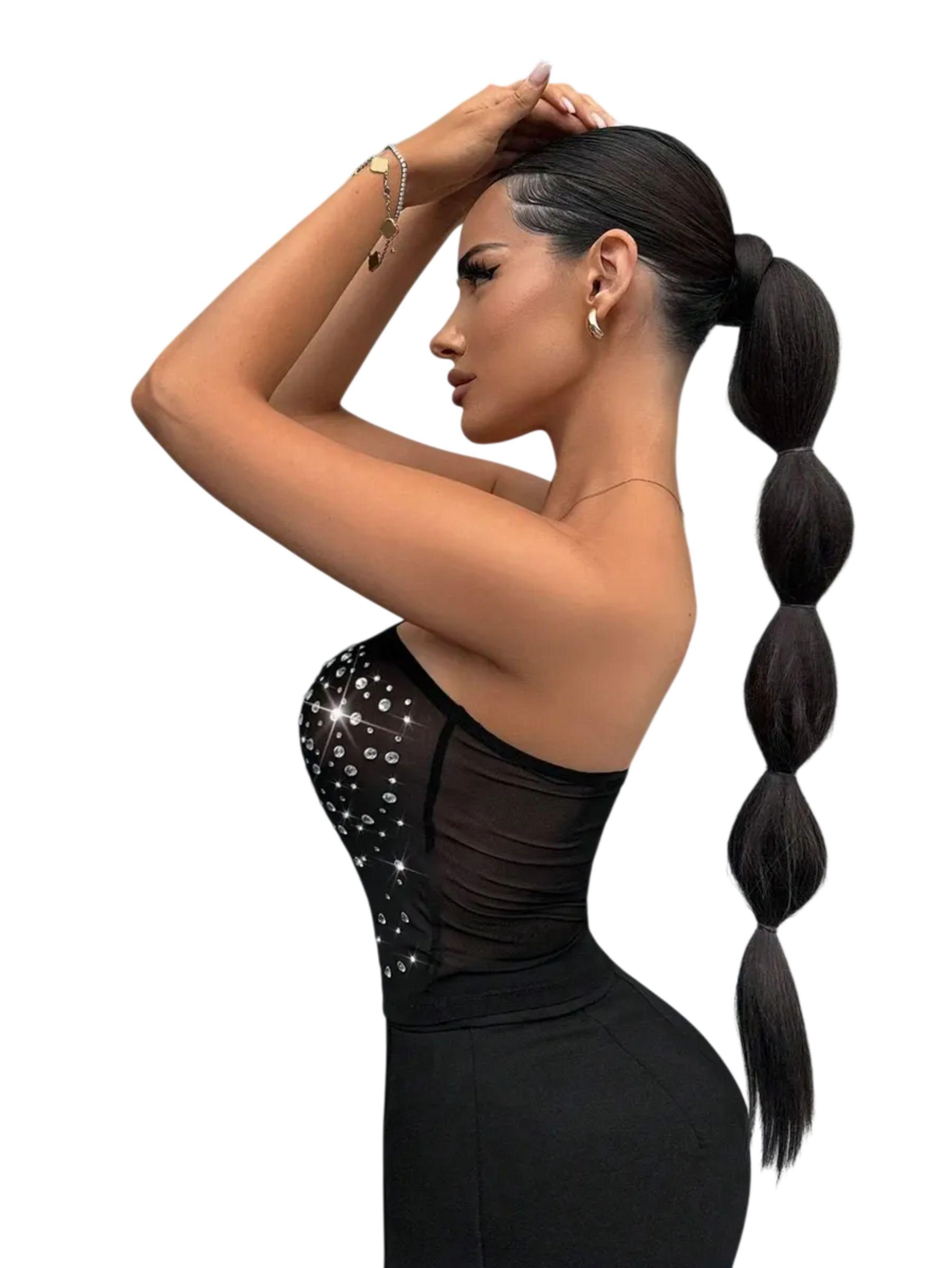 Crop Top Con Brillos - Strapless Translucido Para Mujer-3