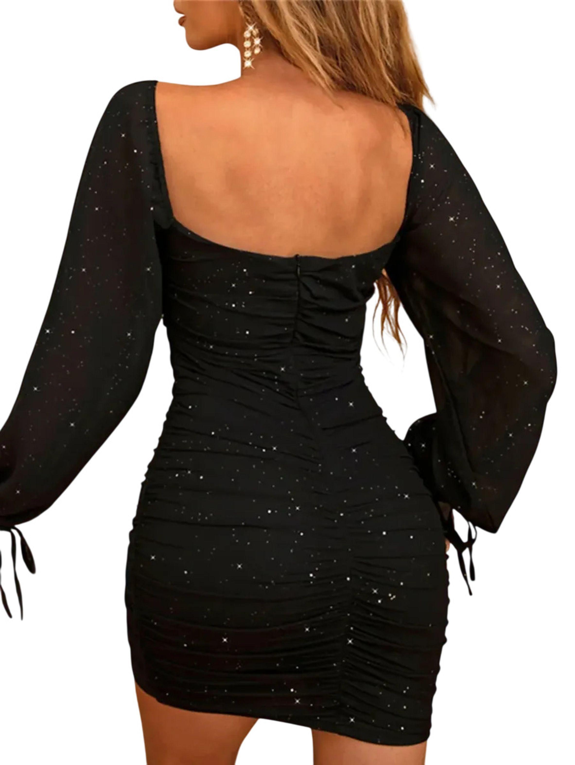Vestido Con Brillo De Manga Larga De Fiesta - Para Mujer-2