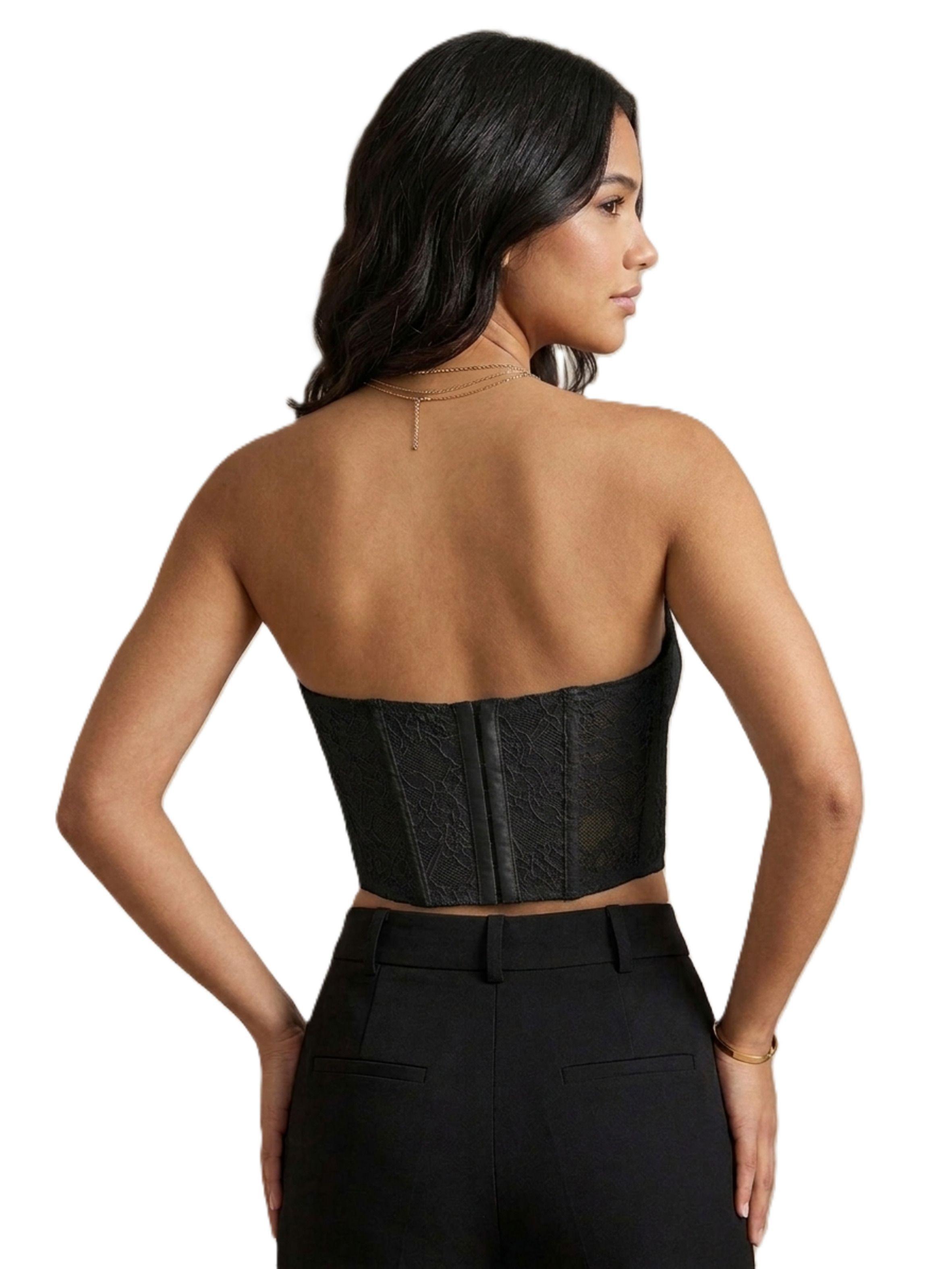 Crop Top Corto De Mujer Con Encaje Tipo Strapless Y Broches-2