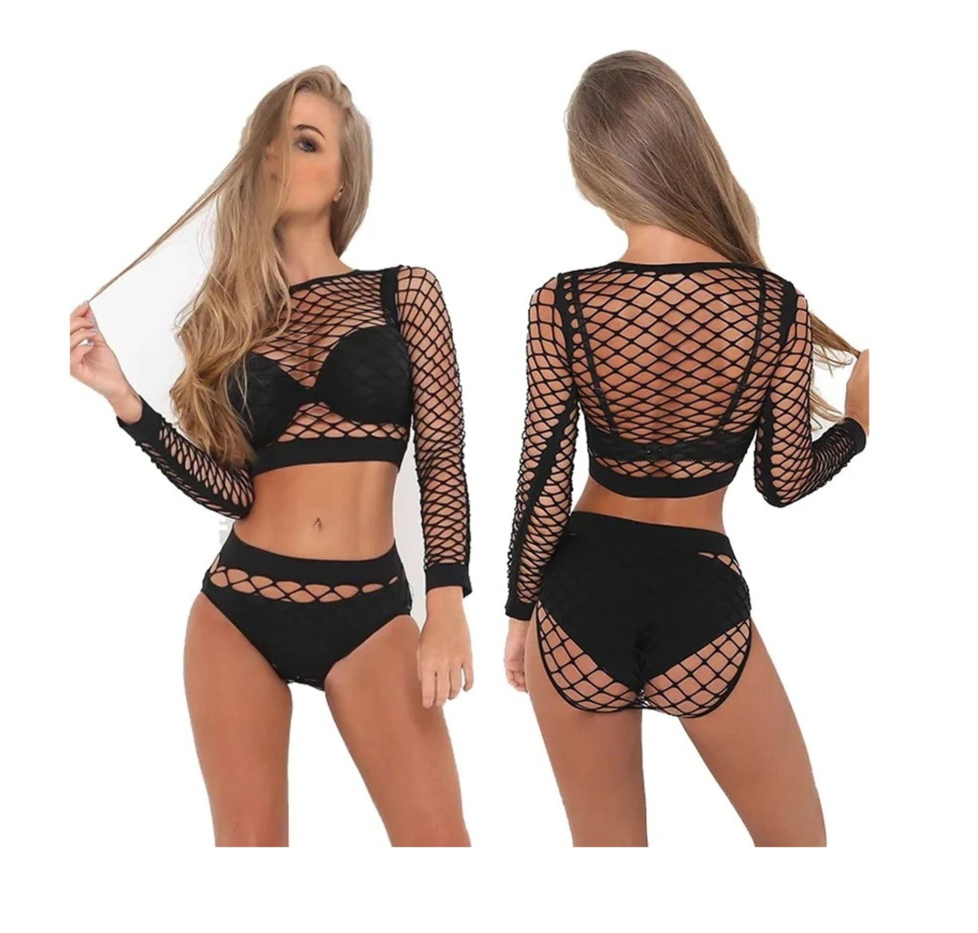 Conjunto Sensual Para Mujer Tipo Malla - Peto + Calzon-0