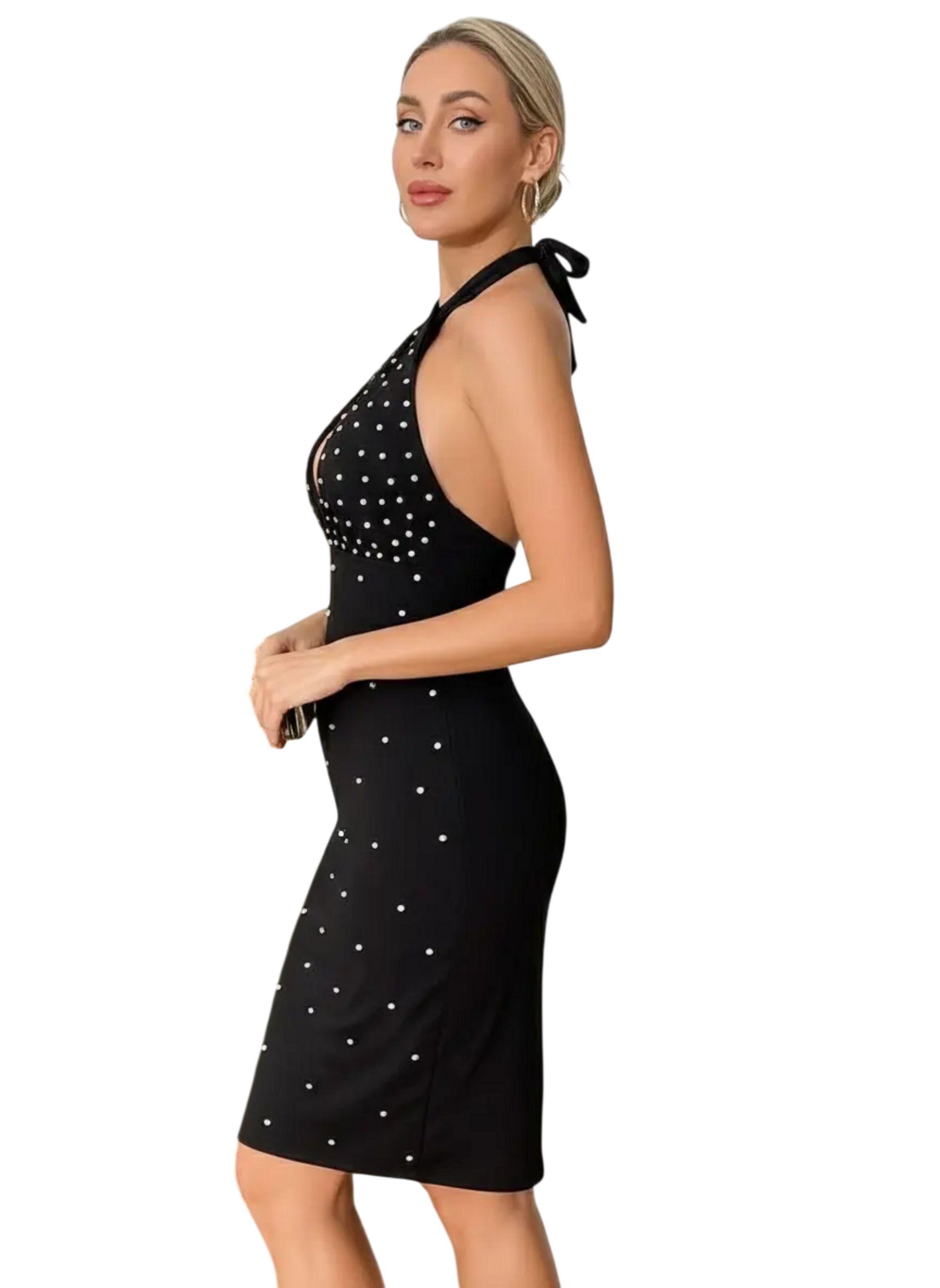 Vestido De Fiesta Con Brillos - Cuello Helter - Mujer-2