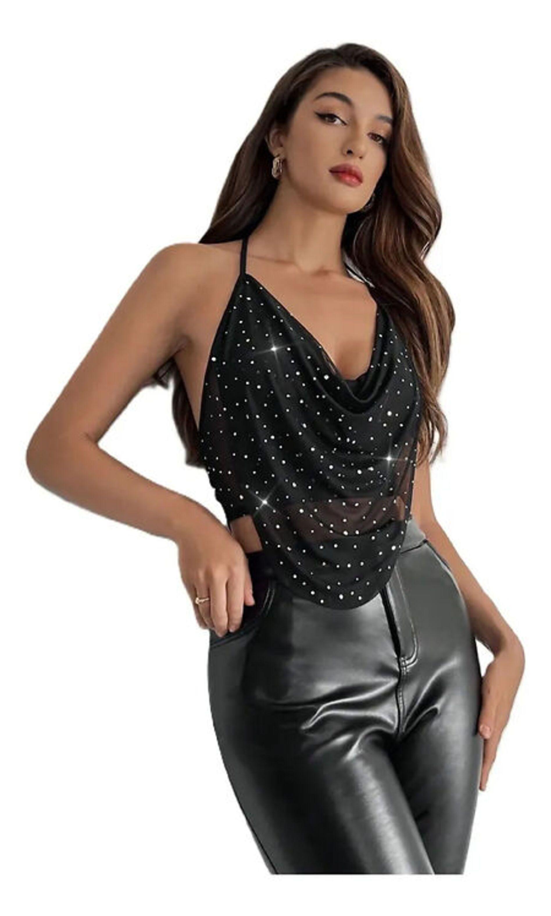 Crop Top Con Escote Cuello Halter De Tirante - Para Mujer -0