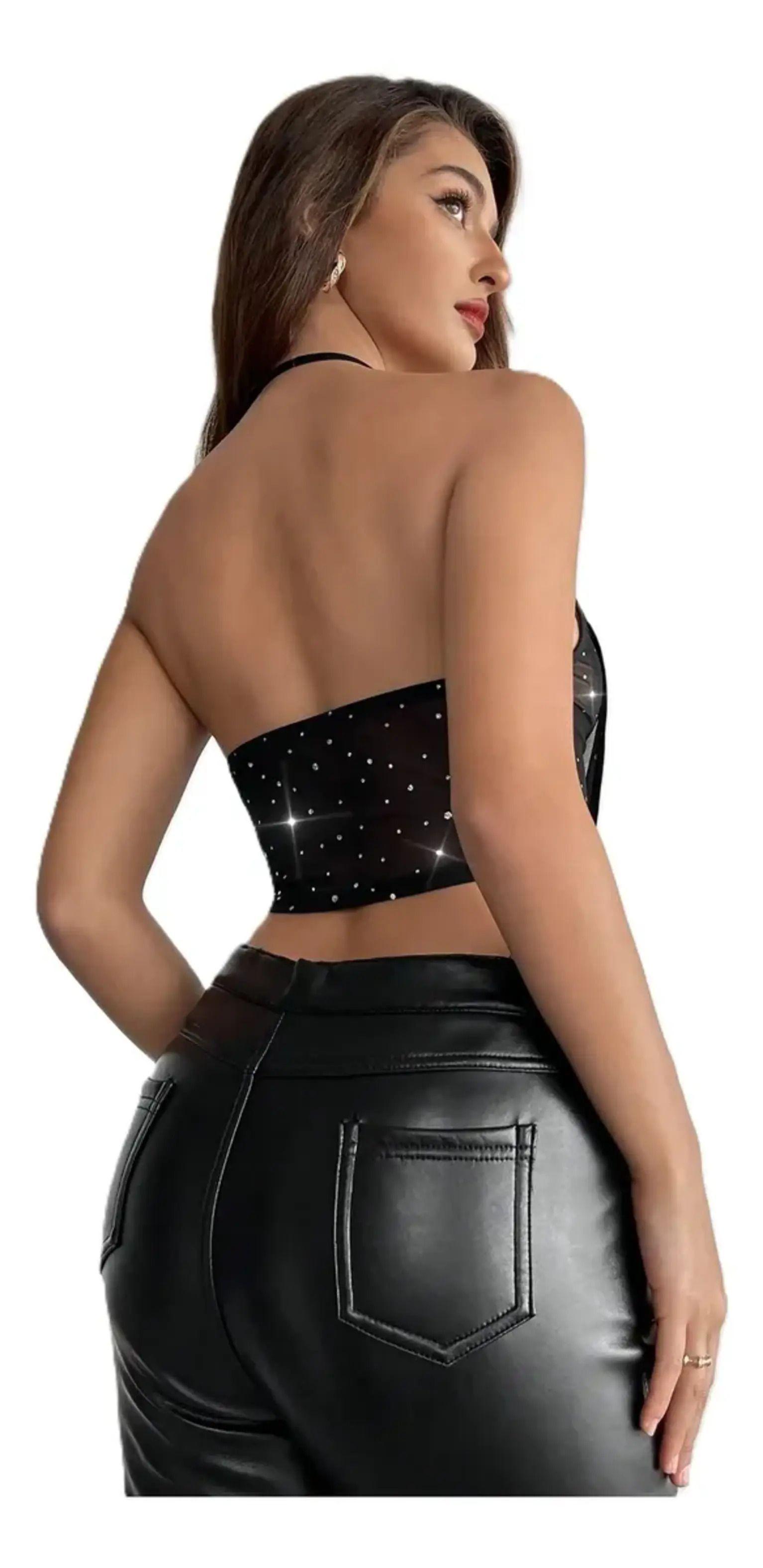 Crop Top Con Escote Cuello Halter De Tirante - Para Mujer -1