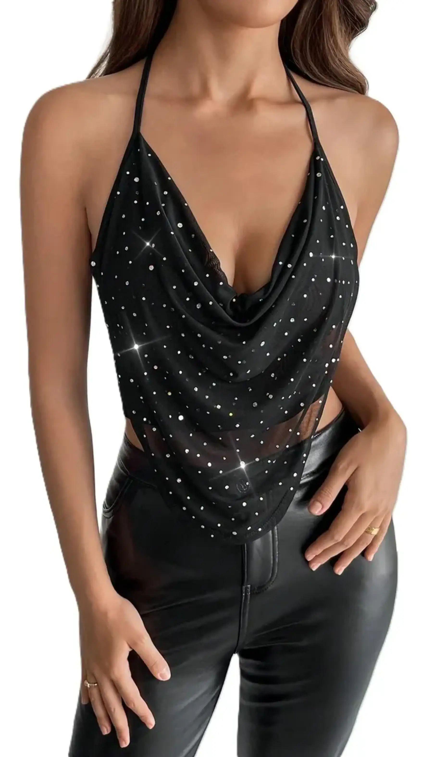 Crop Top Con Escote Cuello Halter De Tirante - Para Mujer -5
