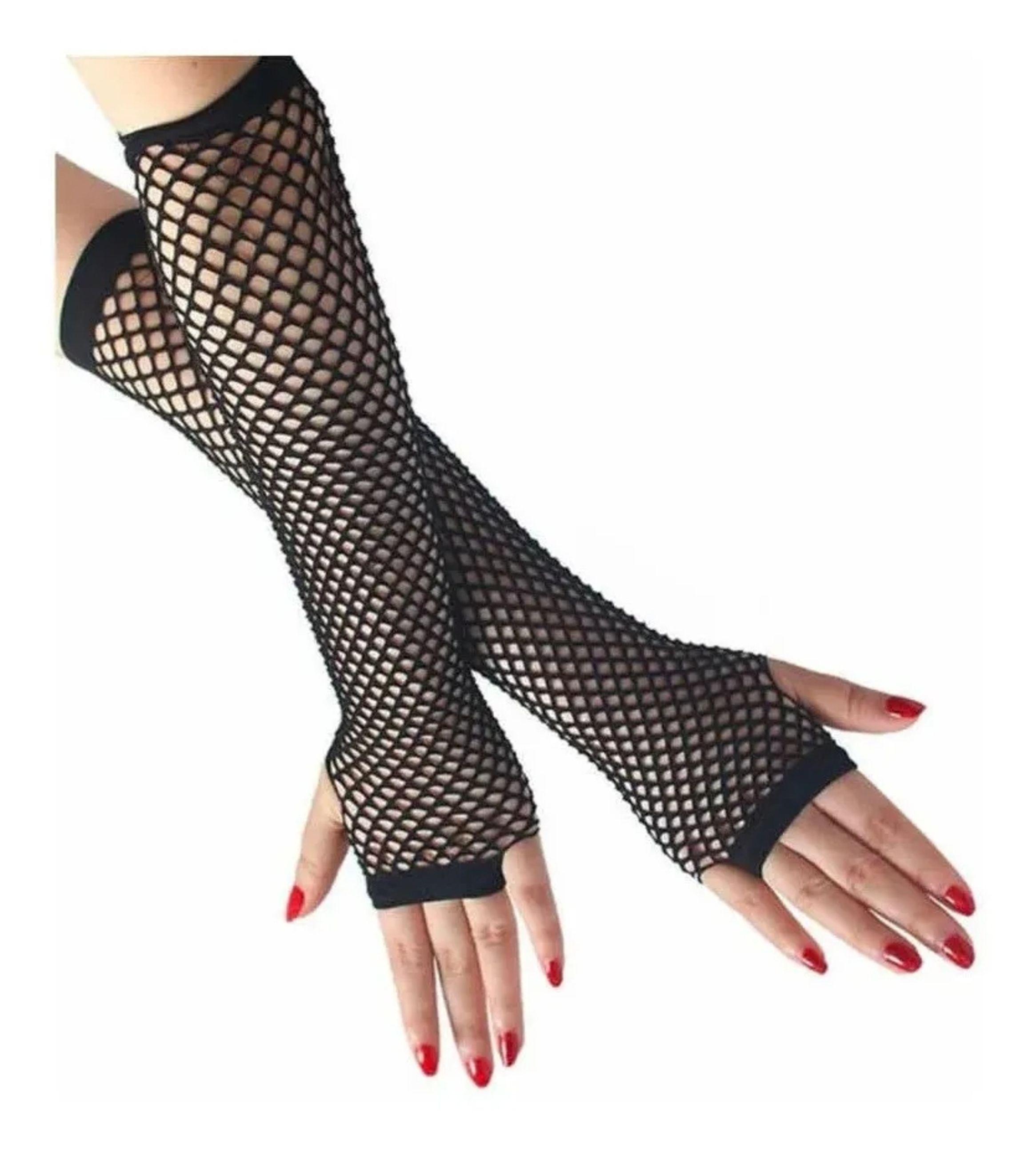 Guantes Largos Sin Dedos Tipo Malla - Disfraz - Cosplay-2