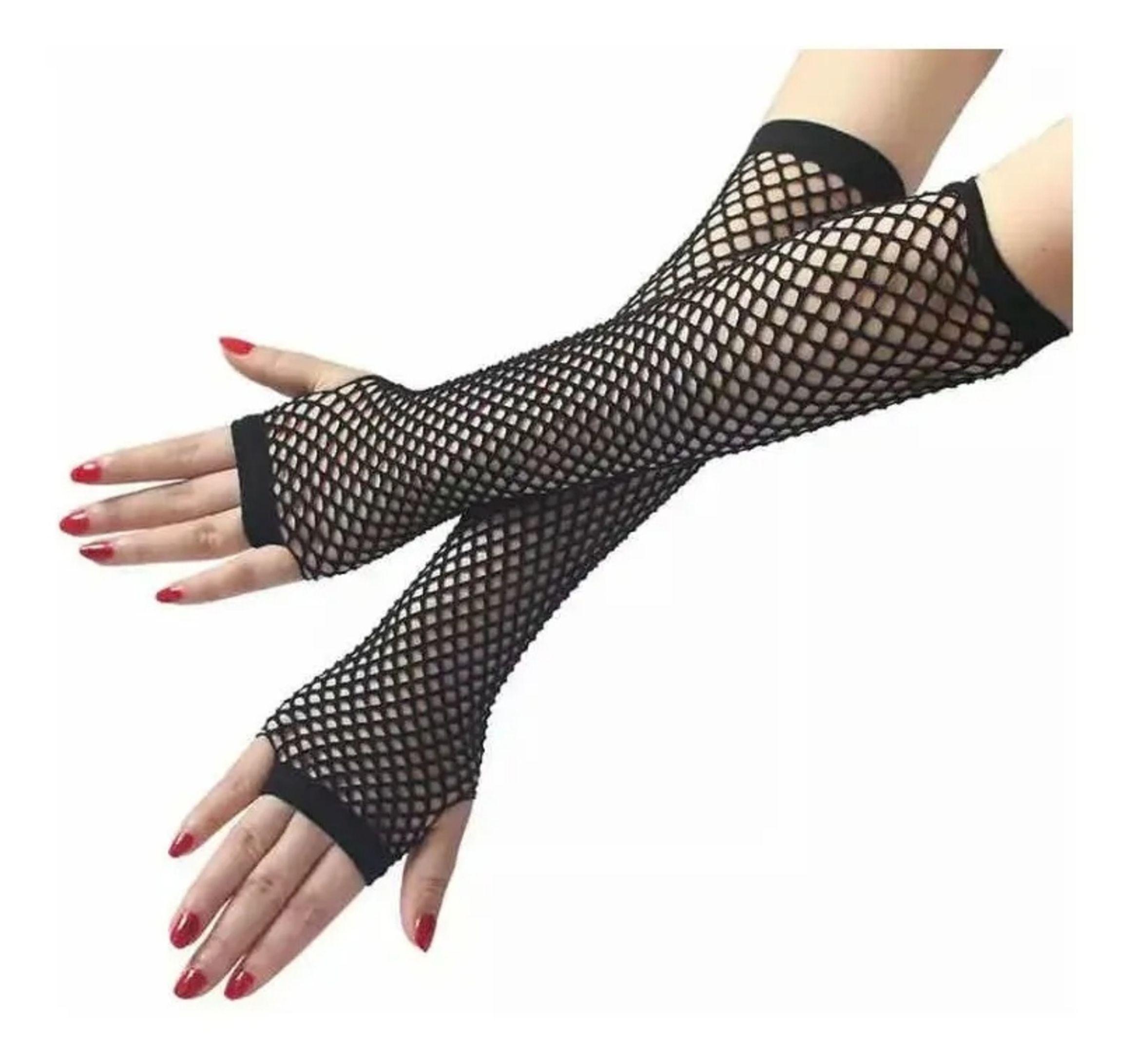 Guantes Largos Sin Dedos Tipo Malla - Disfraz - Cosplay-0