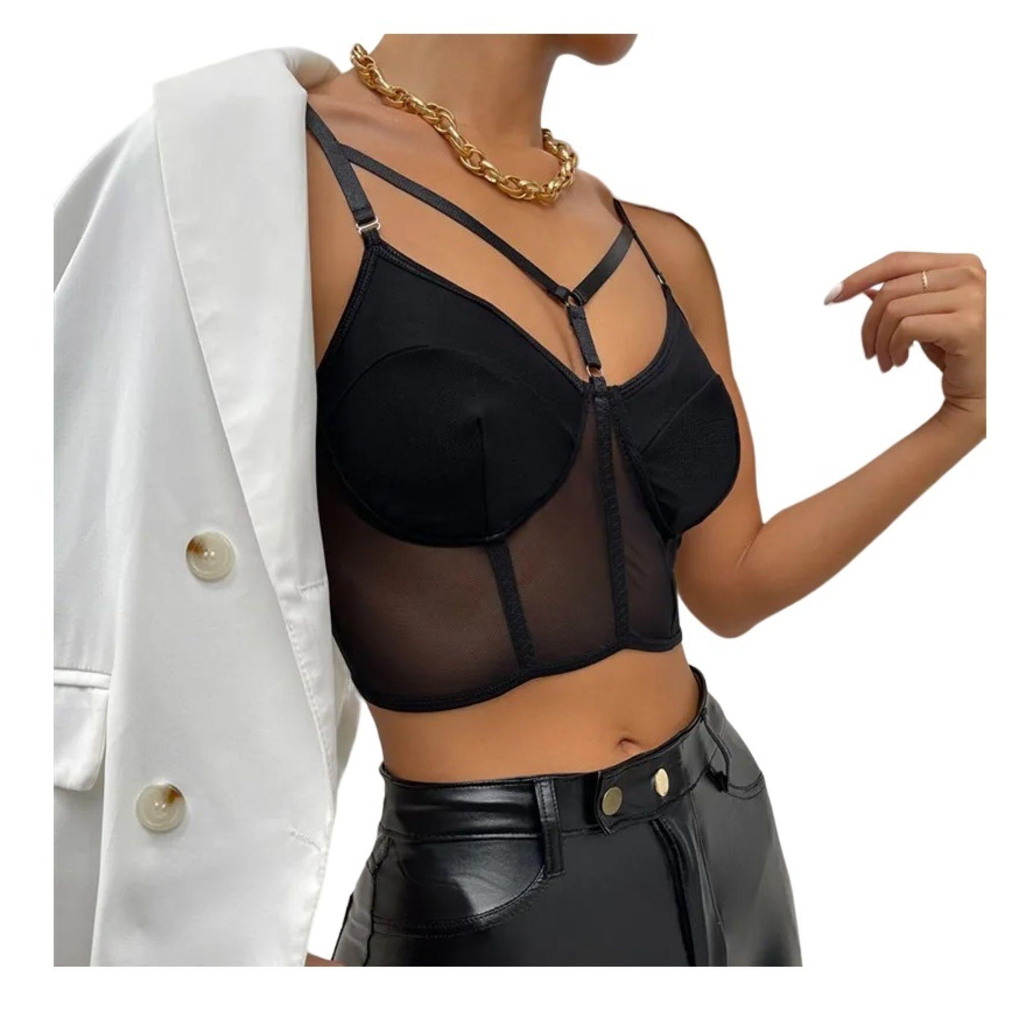 Crops Top Con Broches Y Tirantes Para Mujer - Tela Malla-0