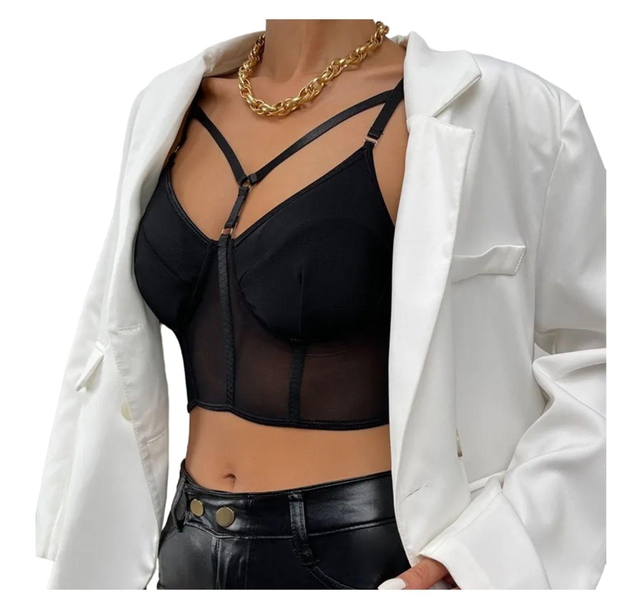 Crops Top Con Broches Y Tirantes Para Mujer - Tela Malla-1