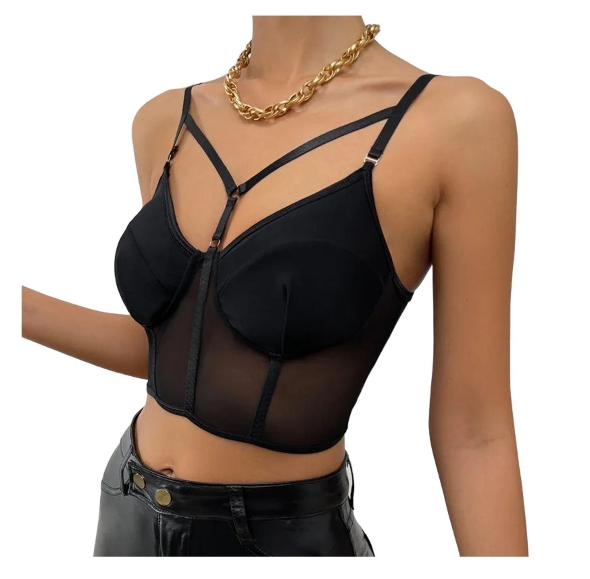 Crops Top Con Broches Y Tirantes Para Mujer - Tela Malla-2