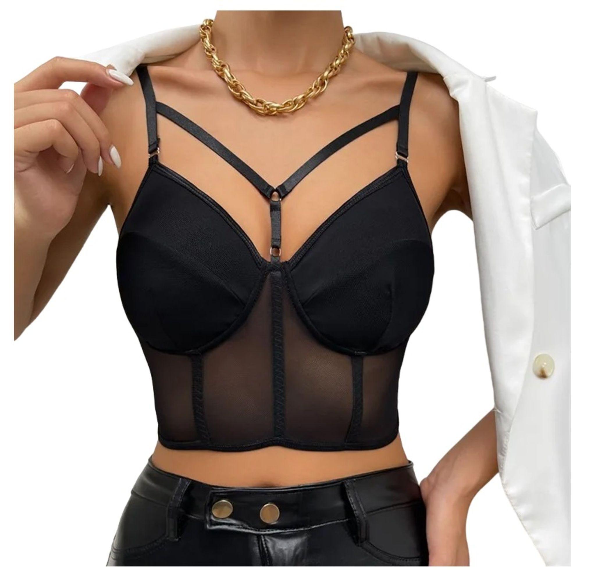 Crops Top Con Broches Y Tirantes Para Mujer - Tela Malla-4