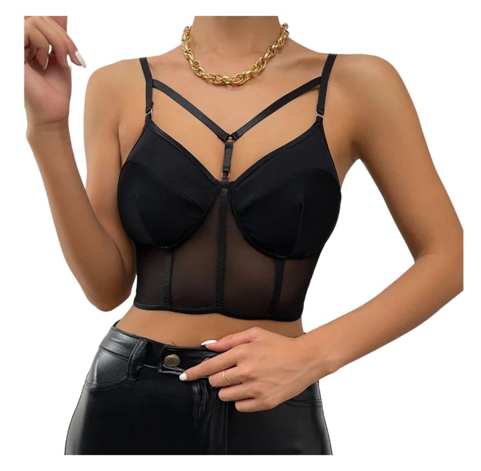 Crops Top Con Broches Y Tirantes Para Mujer - Tela Malla-0