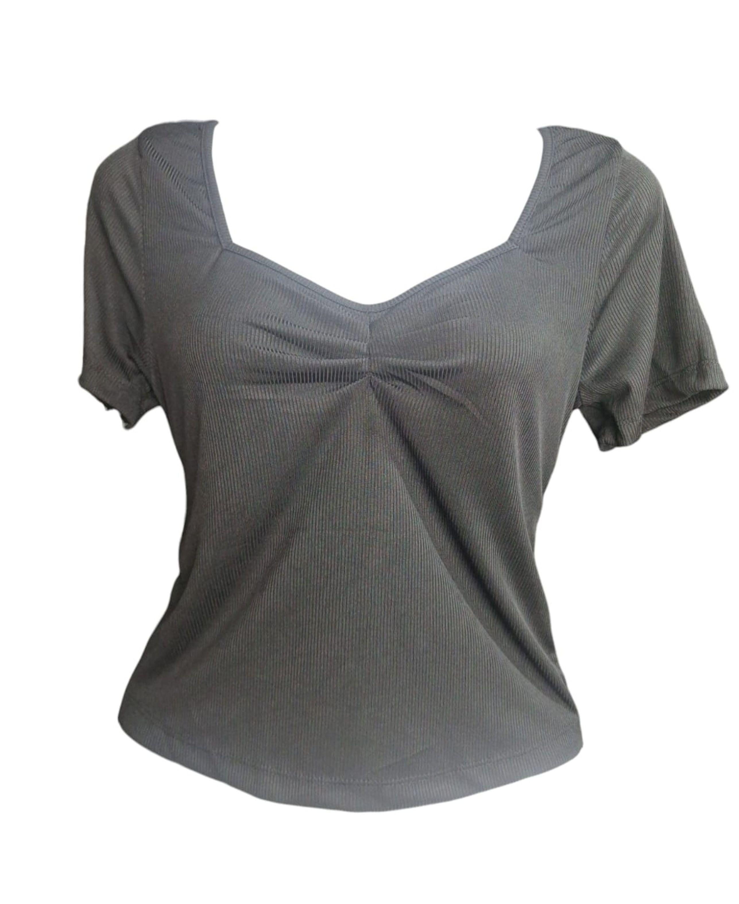 Crop Top Para Mujer Con Escote Corazón De Manga Corta -2