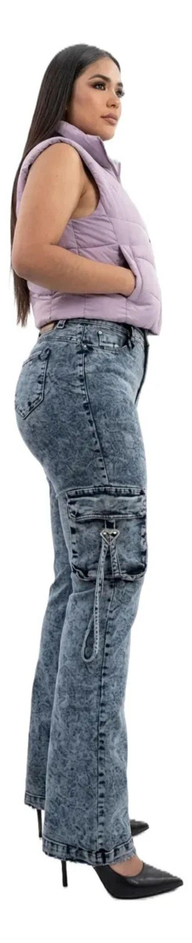 Jeans Recto Cargo Elasticado - Pantalón Para Mujer -1
