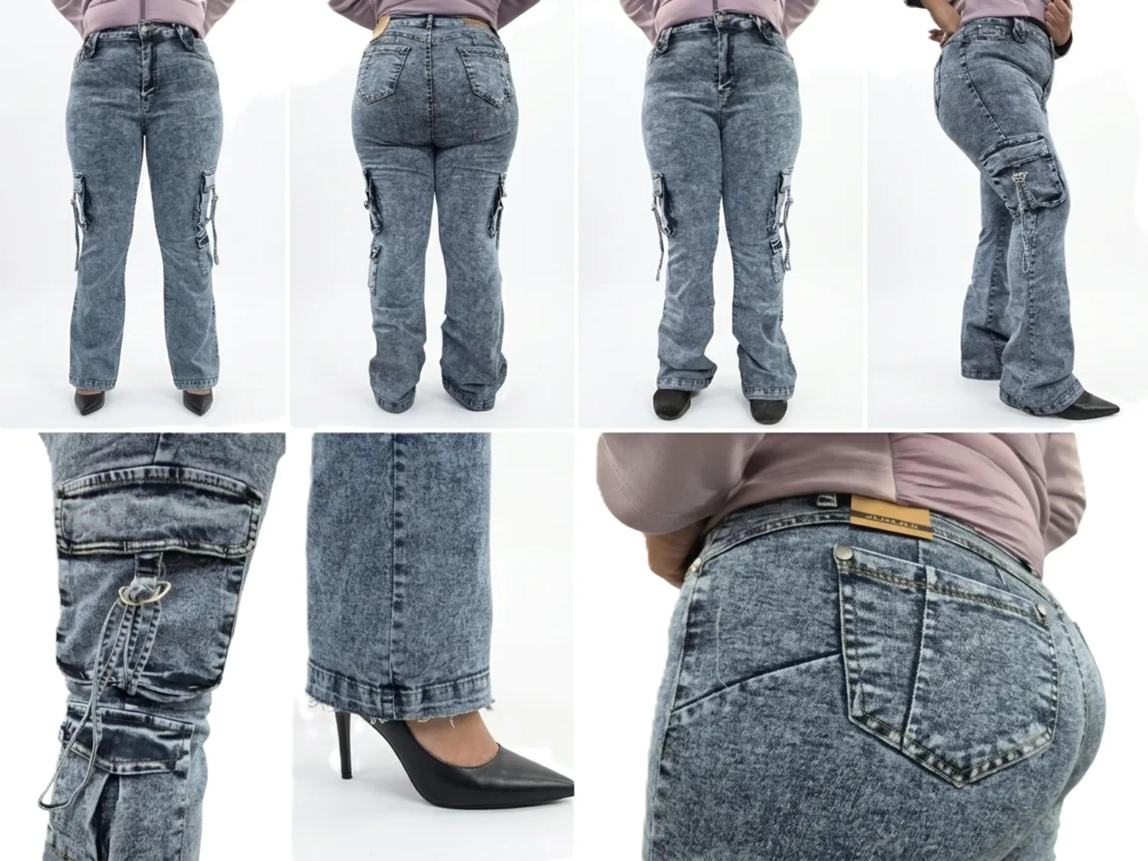 Jeans Recto Cargo Elasticado - Pantalón Para Mujer -3