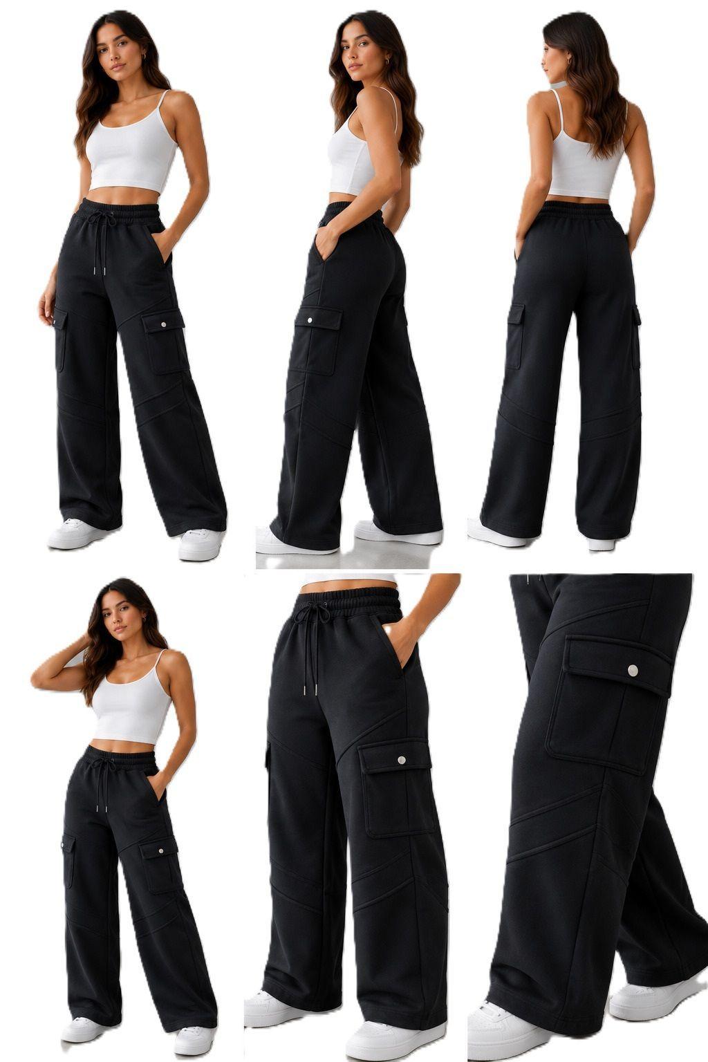 Pantalon Cargo Con Chiporro Tipo Palazzo Para Mujer-2