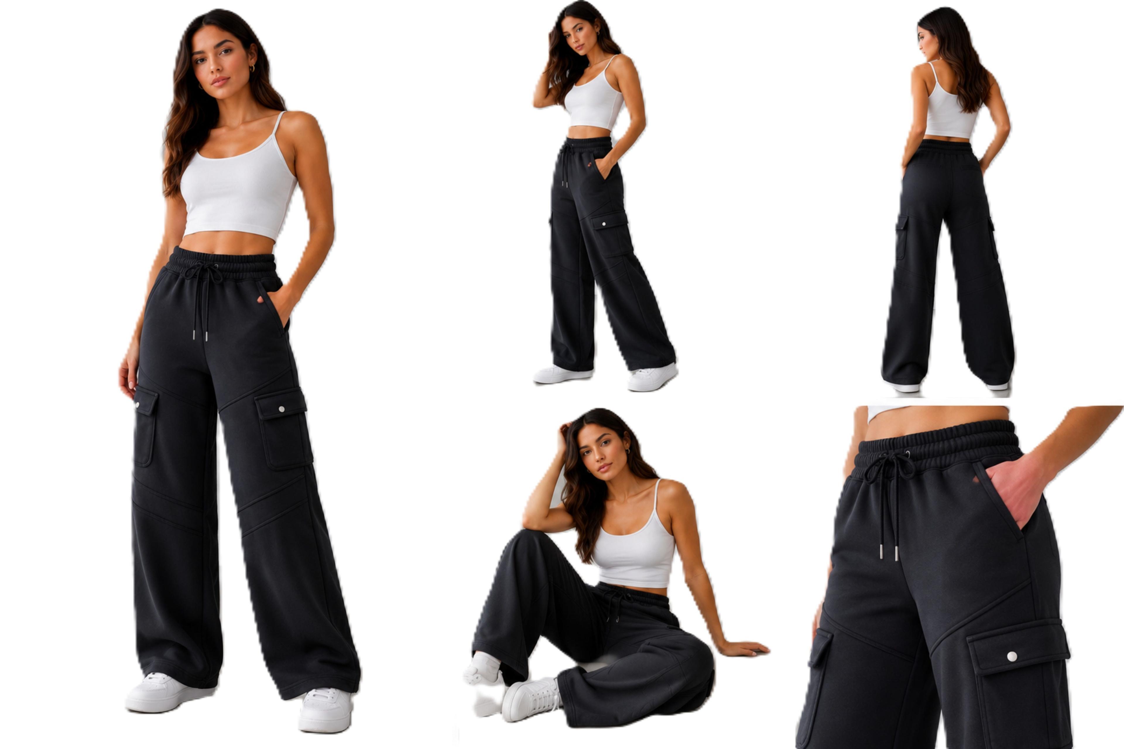 Pantalon Cargo Con Chiporro Tipo Palazzo Para Mujer-1