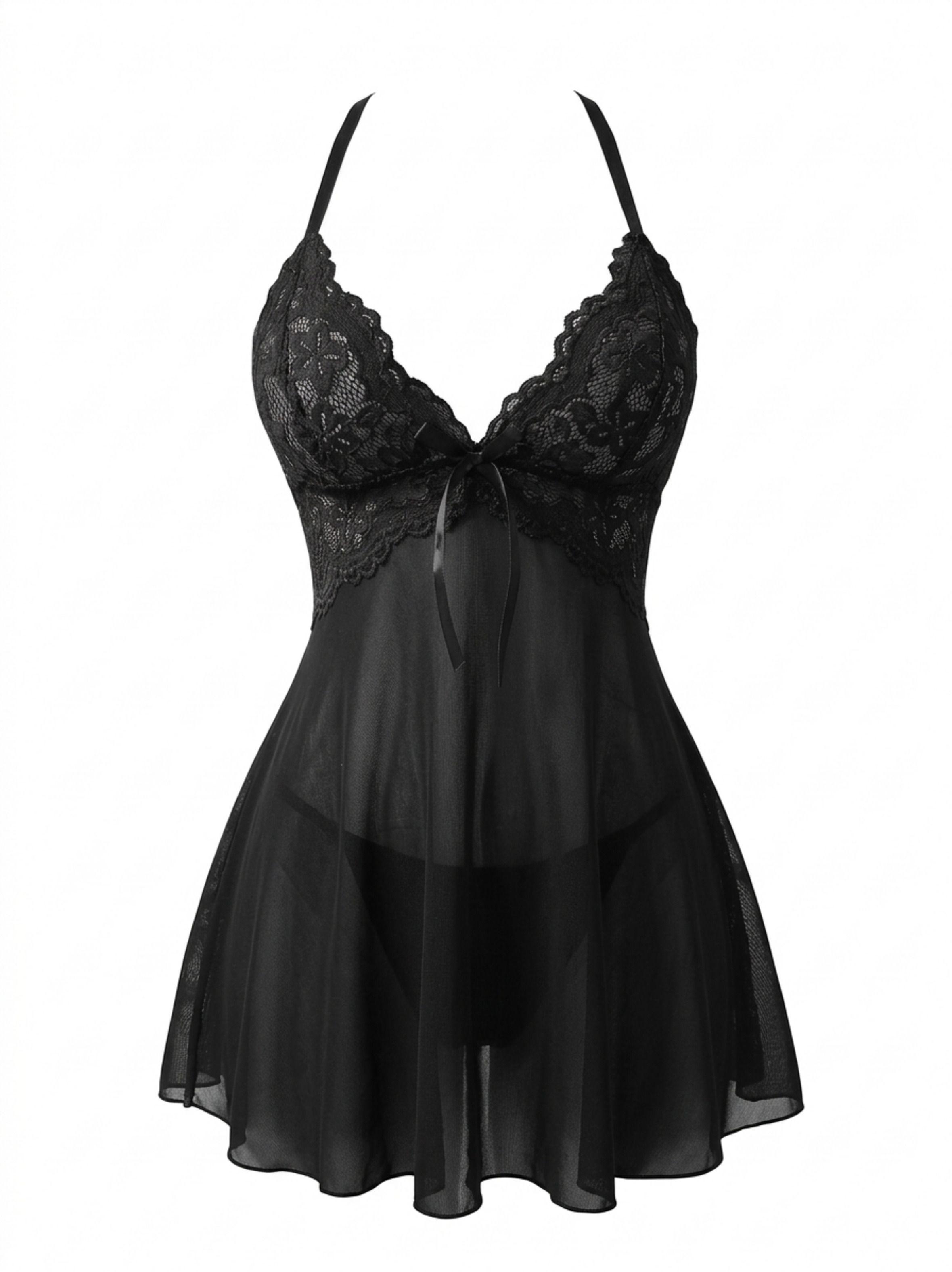 LENCERIA MUJER - BABY DOLL + COLALES - CAMISOLA CON ENCAJE-0