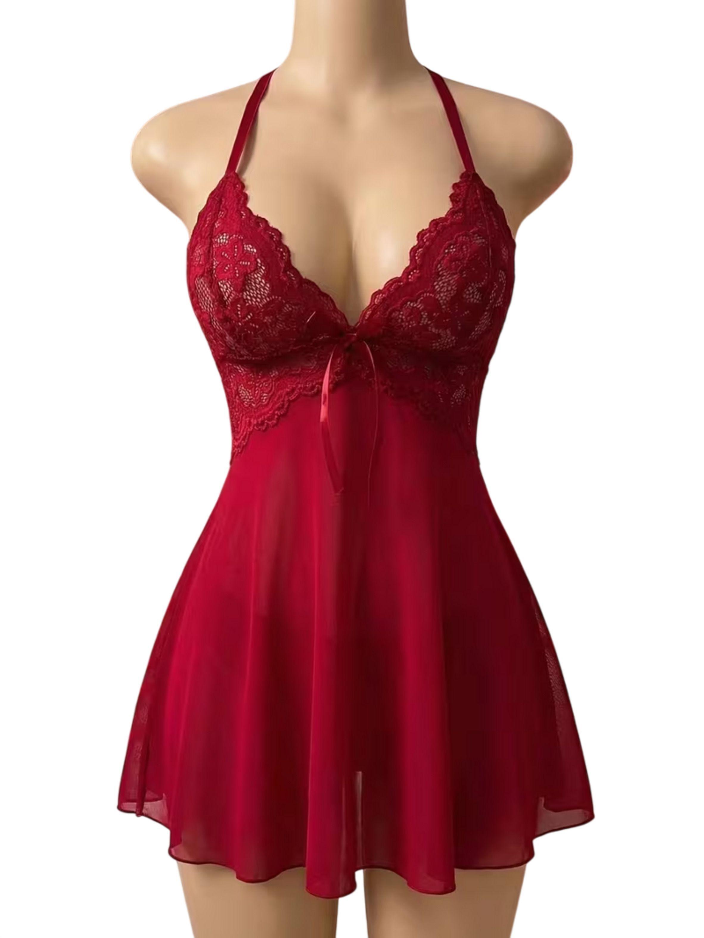 LENCERIA MUJER - BABY DOLL + COLALES - CAMISOLA CON ENCAJE-0