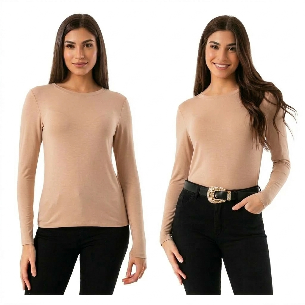 x4 Polera Cuello Redondo - Primera Capa Mujer - Fibra Bambú-3