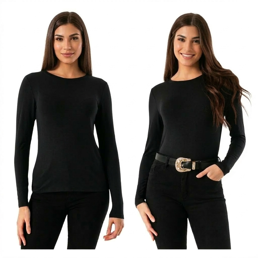 x4 Polera Cuello Redondo - Primera Capa Mujer - Fibra Bambú-4