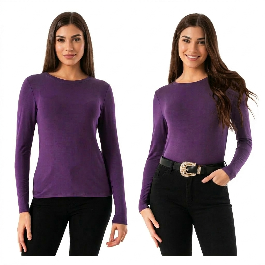 x4 Polera Cuello Redondo - Primera Capa Mujer - Fibra Bambú-5