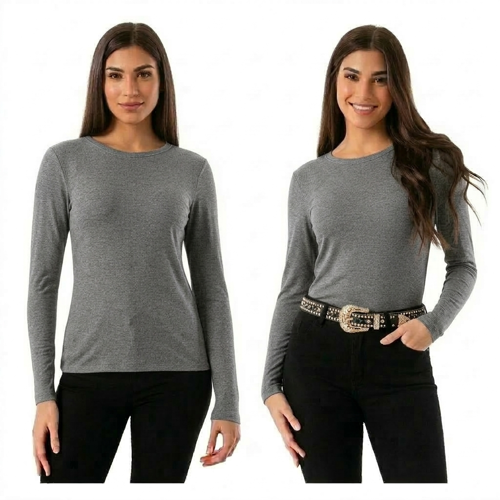 x4 Polera Cuello Redondo - Primera Capa Mujer - Fibra Bambú-6