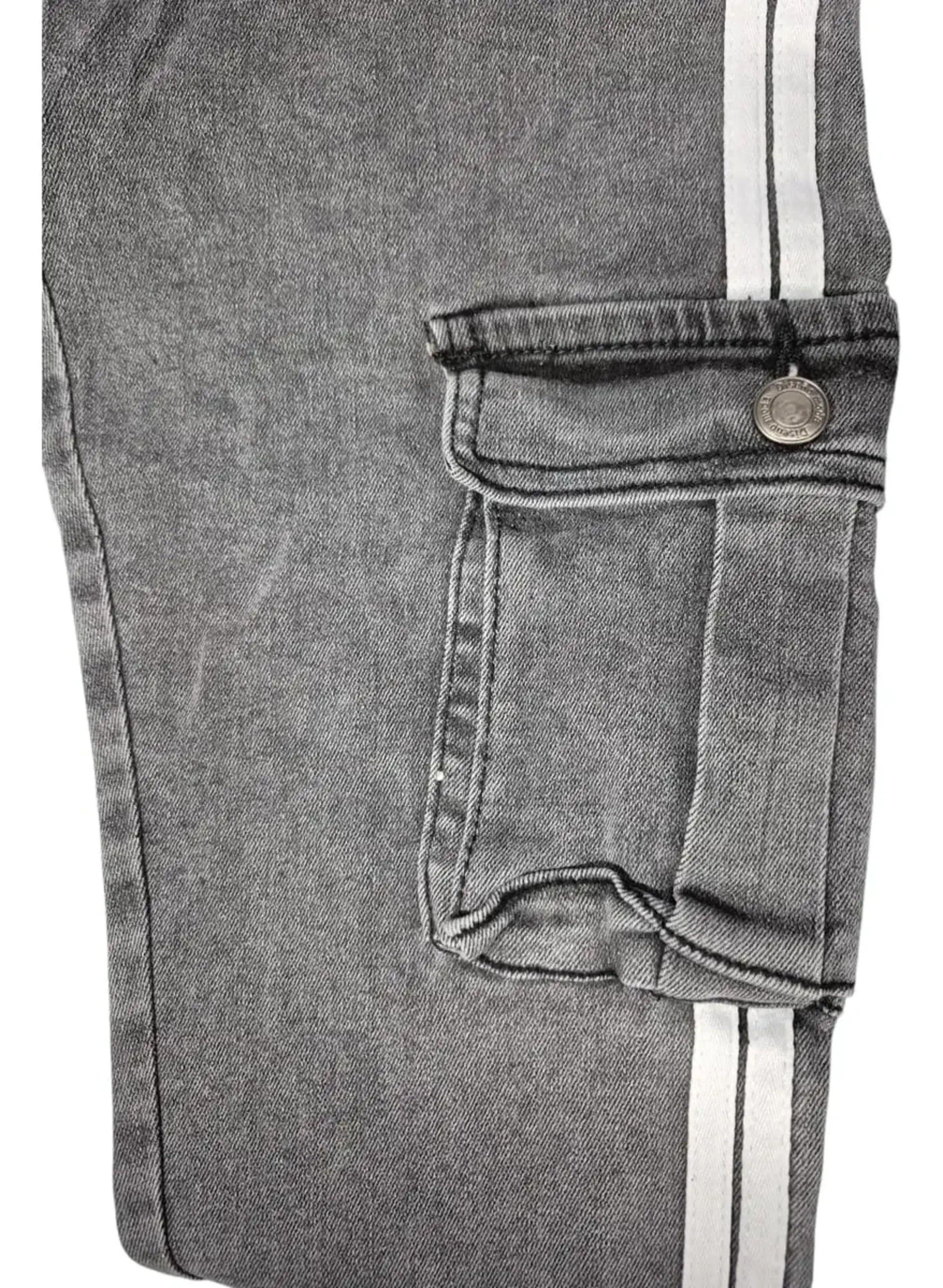 Jeans De Algodón Pantalón Cargo Con Líneas Blancas de Niñas-6