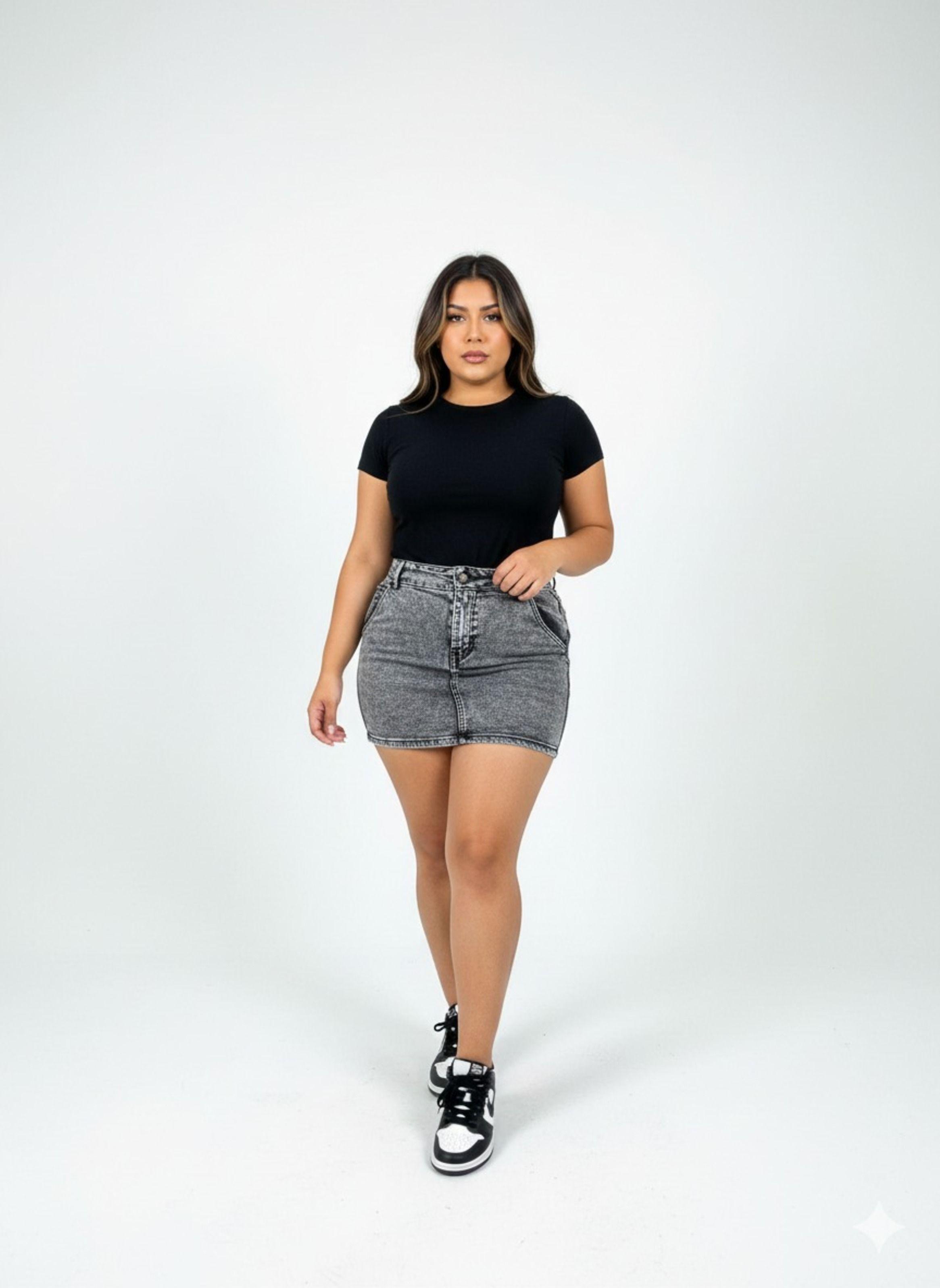Mini Falda Short De Mezclilla - Jeans Tiro Alto-0