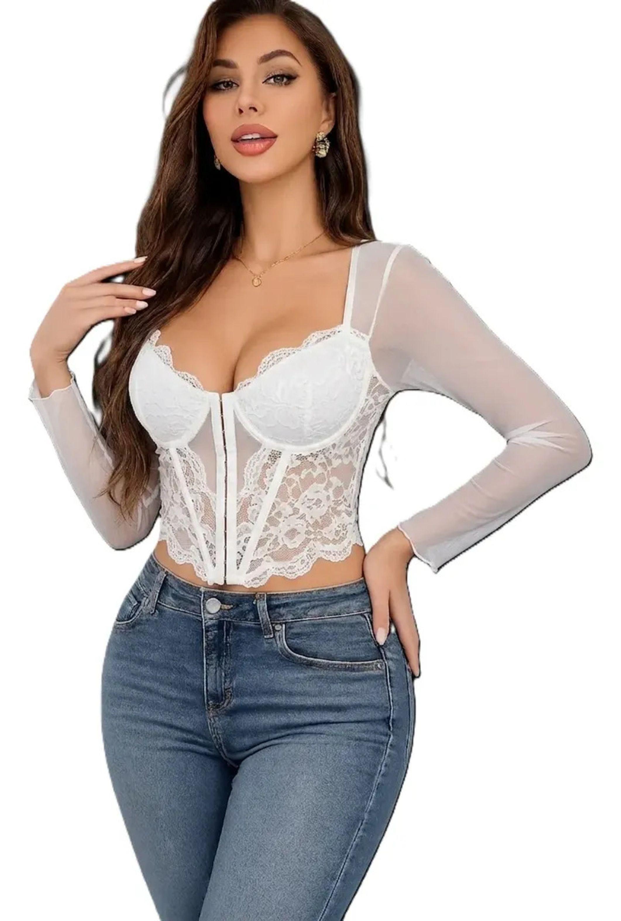 Crop Top Con Cierre De Manga Larga Translucida Para Mujer-0