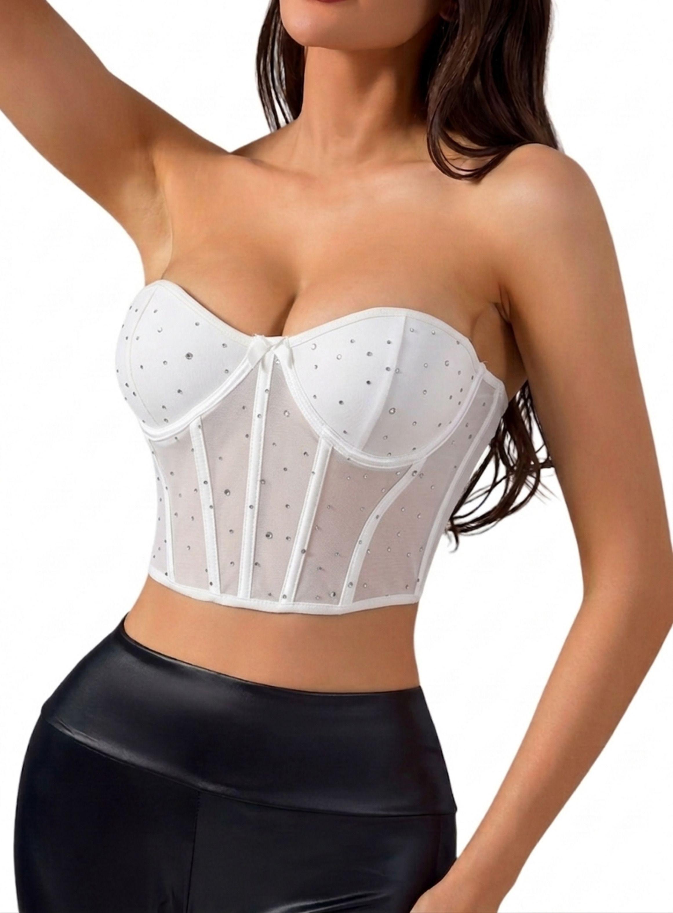 Crop Top De Strapless Para Mujer Con Brillo Y Broches-0