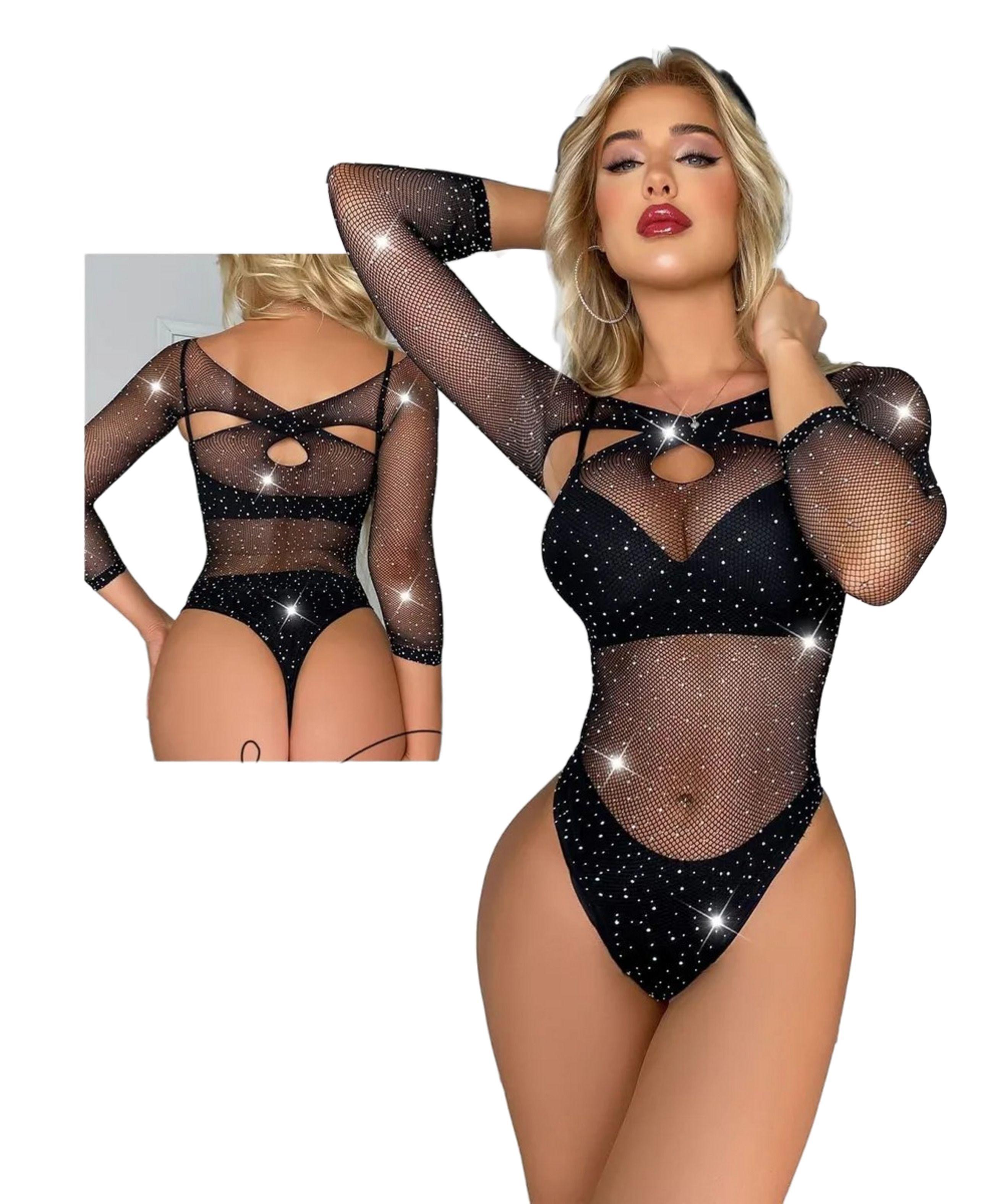 LENCERIA PARA MUJER - BODY TIPO MALLA CON BRILLOS-2
