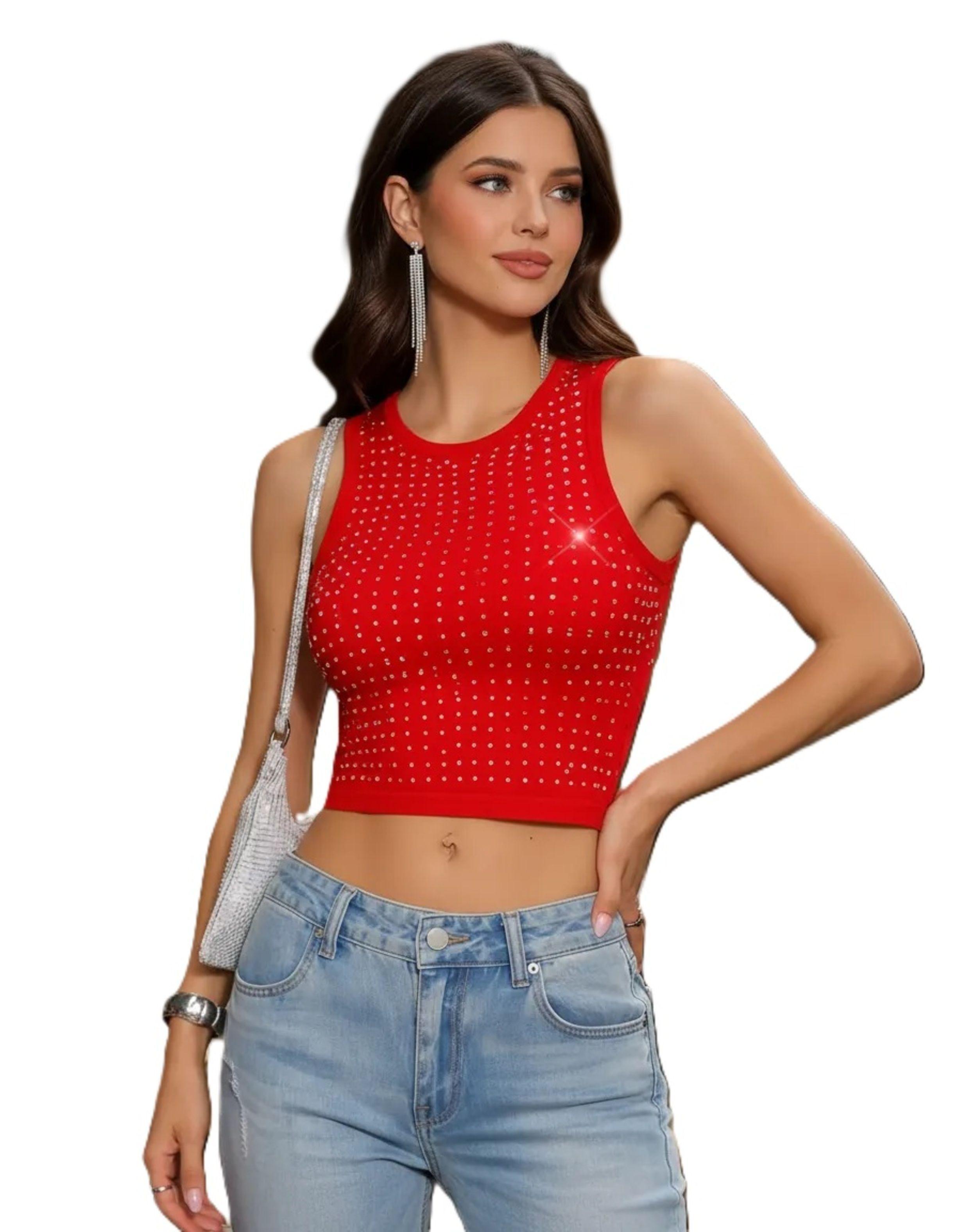 Crop Top Para Mujer Diseño Con Brillos - Sin Mangas-0