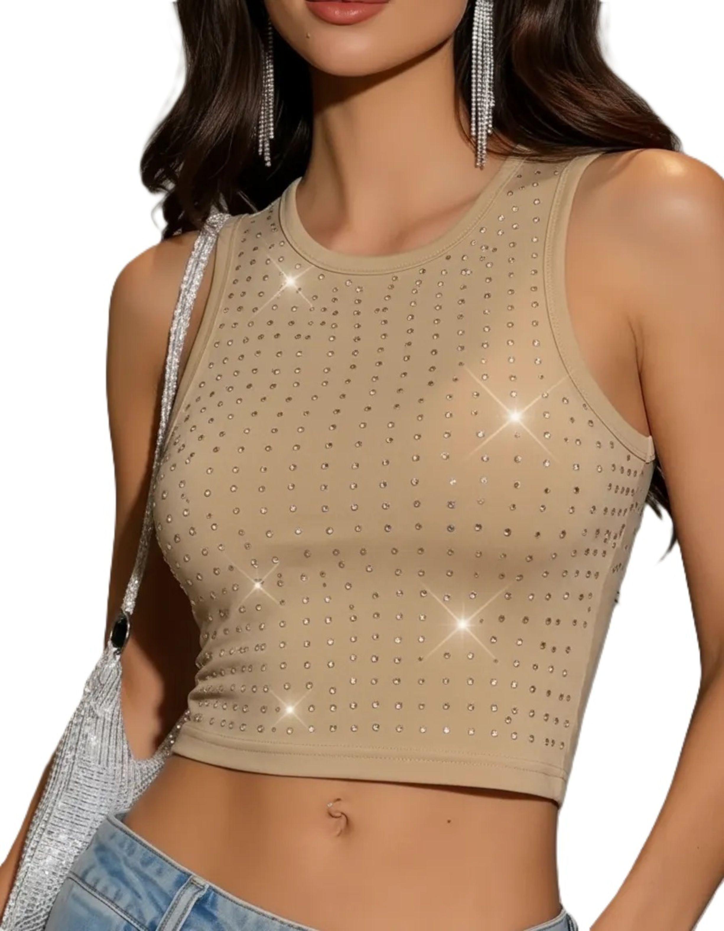 Crop Top Para Mujer Diseño Con Brillos - Sin Mangas-0