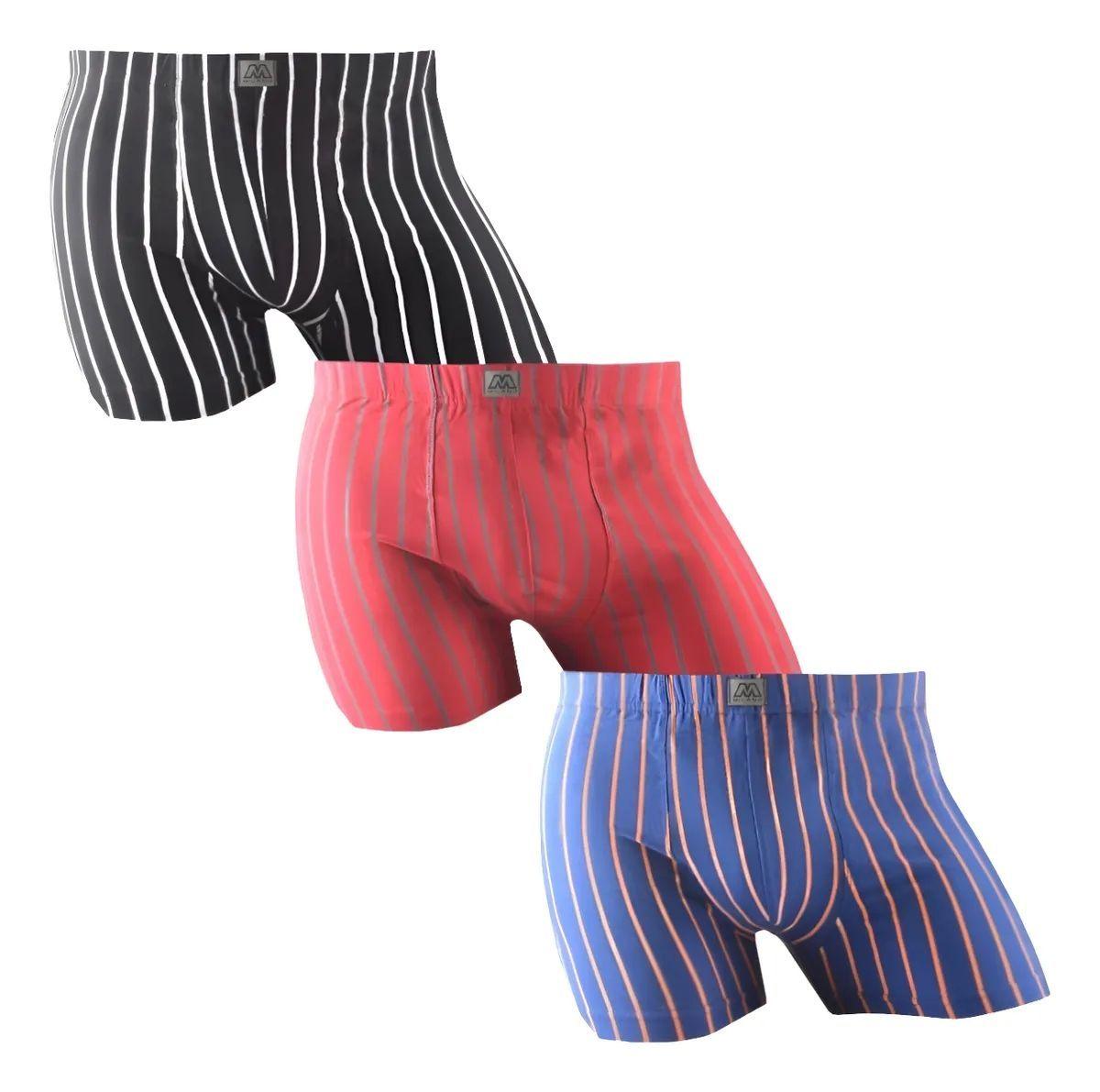 12 Bóxer Short De Algodón Para Hombre Diseño Rayas -2