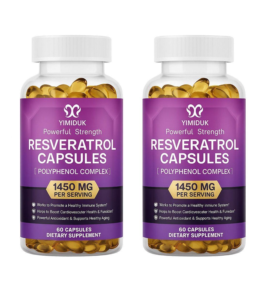PACK 2 X RESVERATROL 1.450 MG DE ALTA PUREZA 120 CAPSULAS LA MAYOR CONCENTRACION RECOMENDADA-0