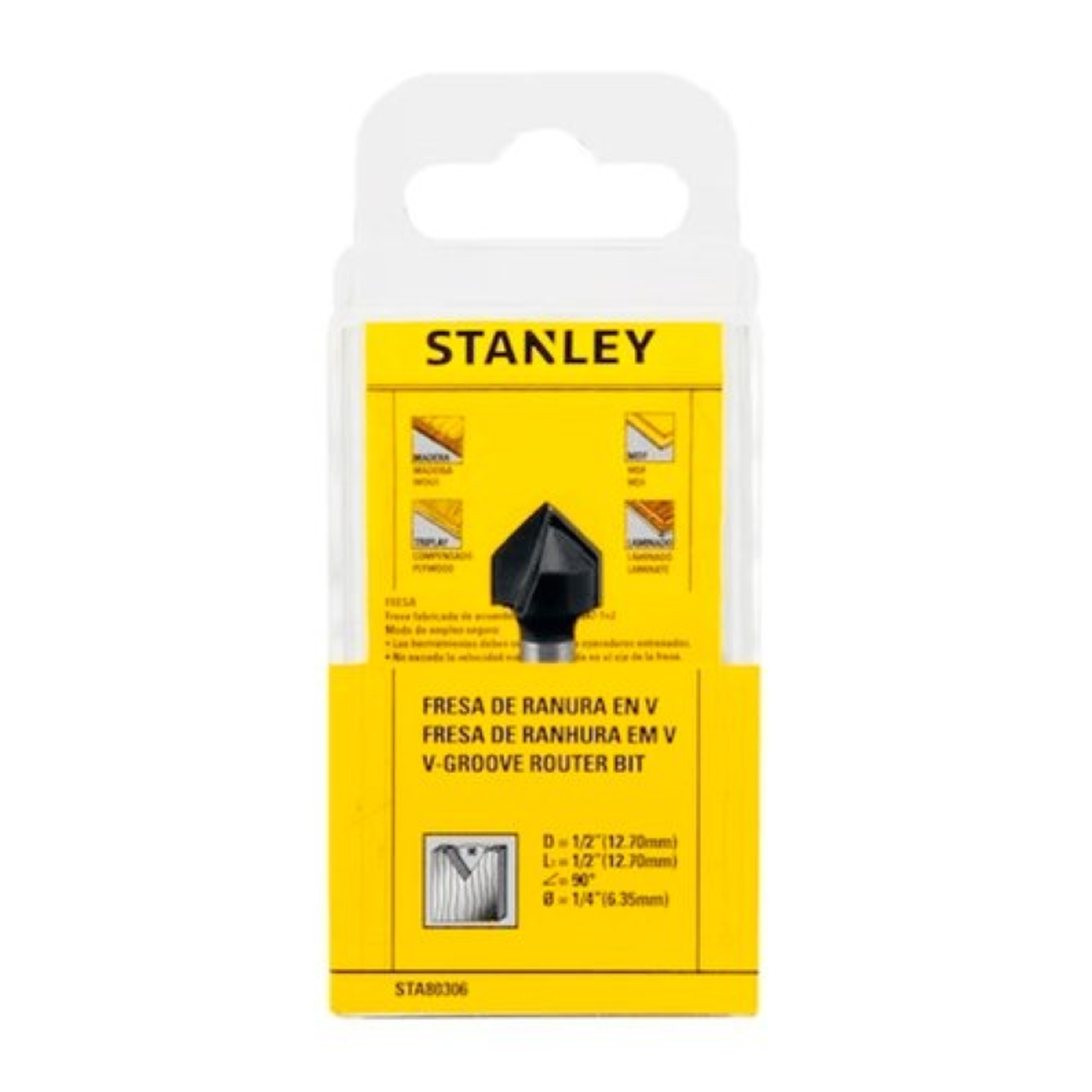 Fresa Ranura En V 1/2 Vástago 1/4 Sta80306 Stanley-2