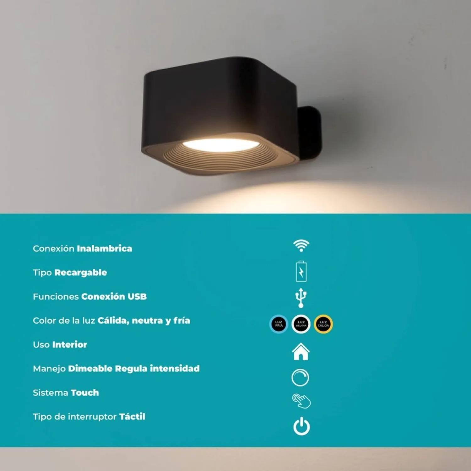 Aplique Pared Recargable USB Negro 5W Muraglie Eglo 74119-5