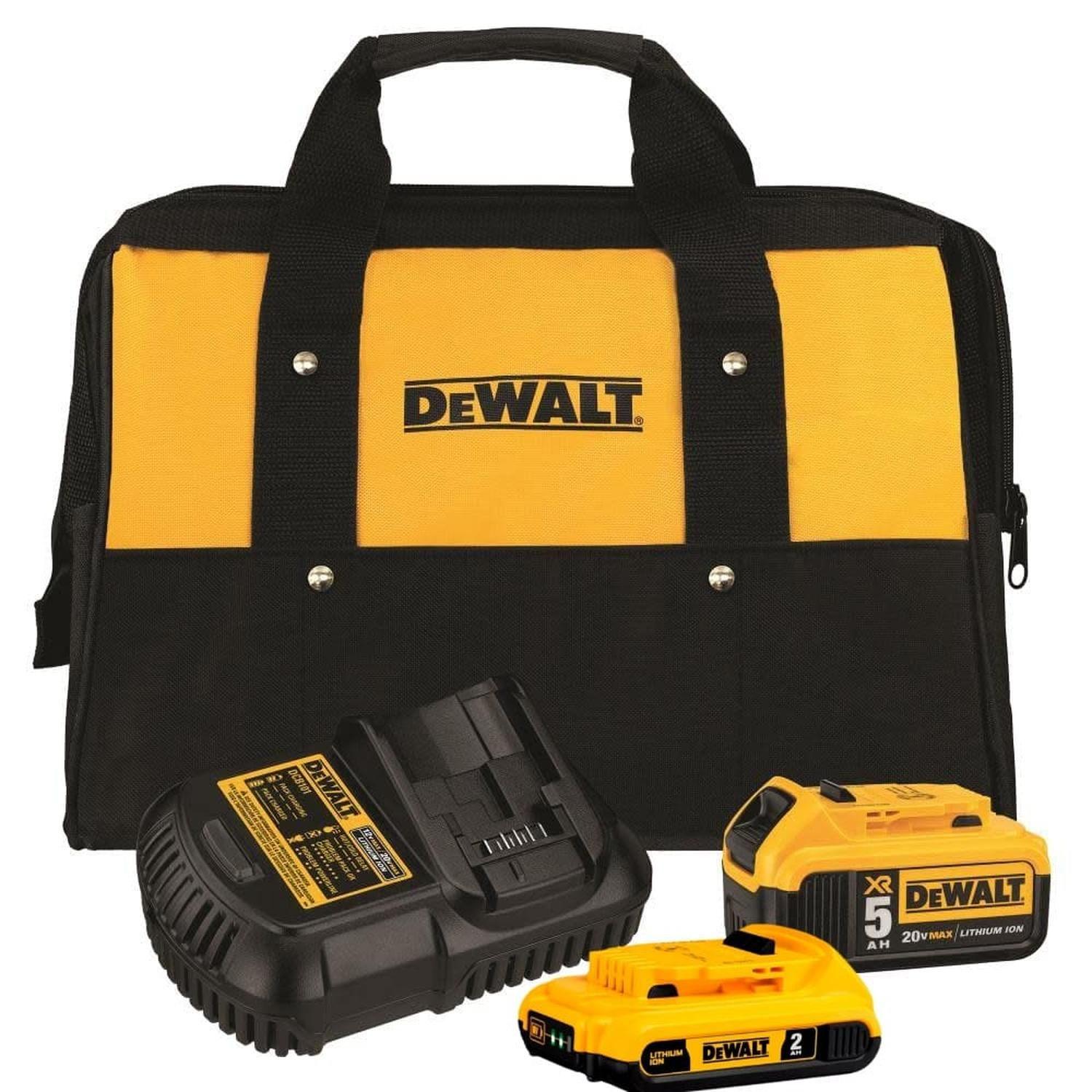 Kit 2 Baterías 20v 5Ah-2Ah+Cargador 20V+Bolso DCB225CK Dewalt-0