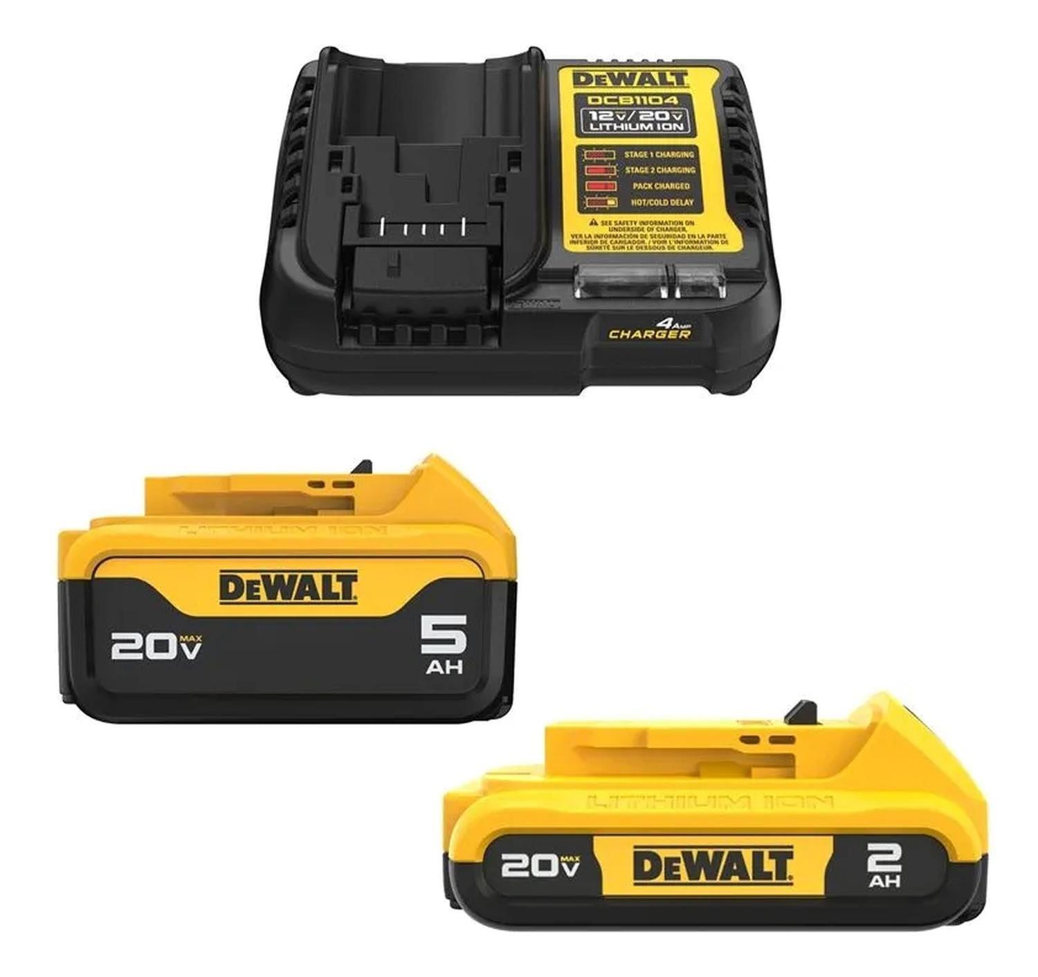 Kit 2 Baterías 20v 5Ah-2Ah+Cargador 20V+Bolso DCB225CK Dewalt-1