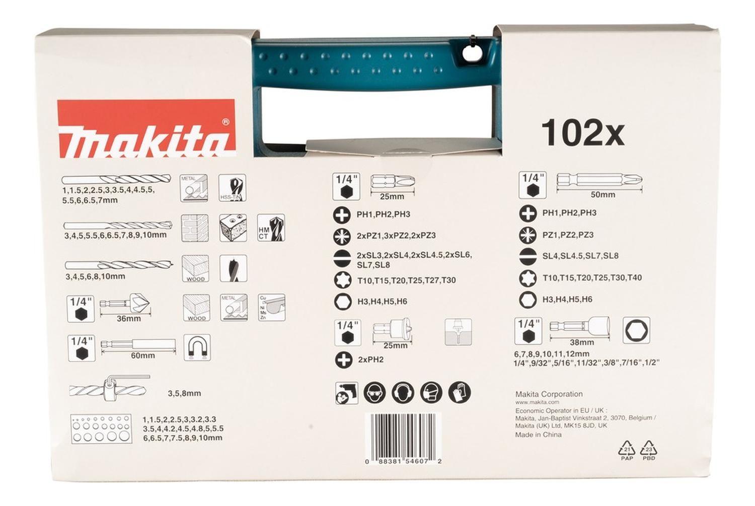 Set Puntas Y Brocas Makita 102 Piezas B-68432 Metal Y Madera-2