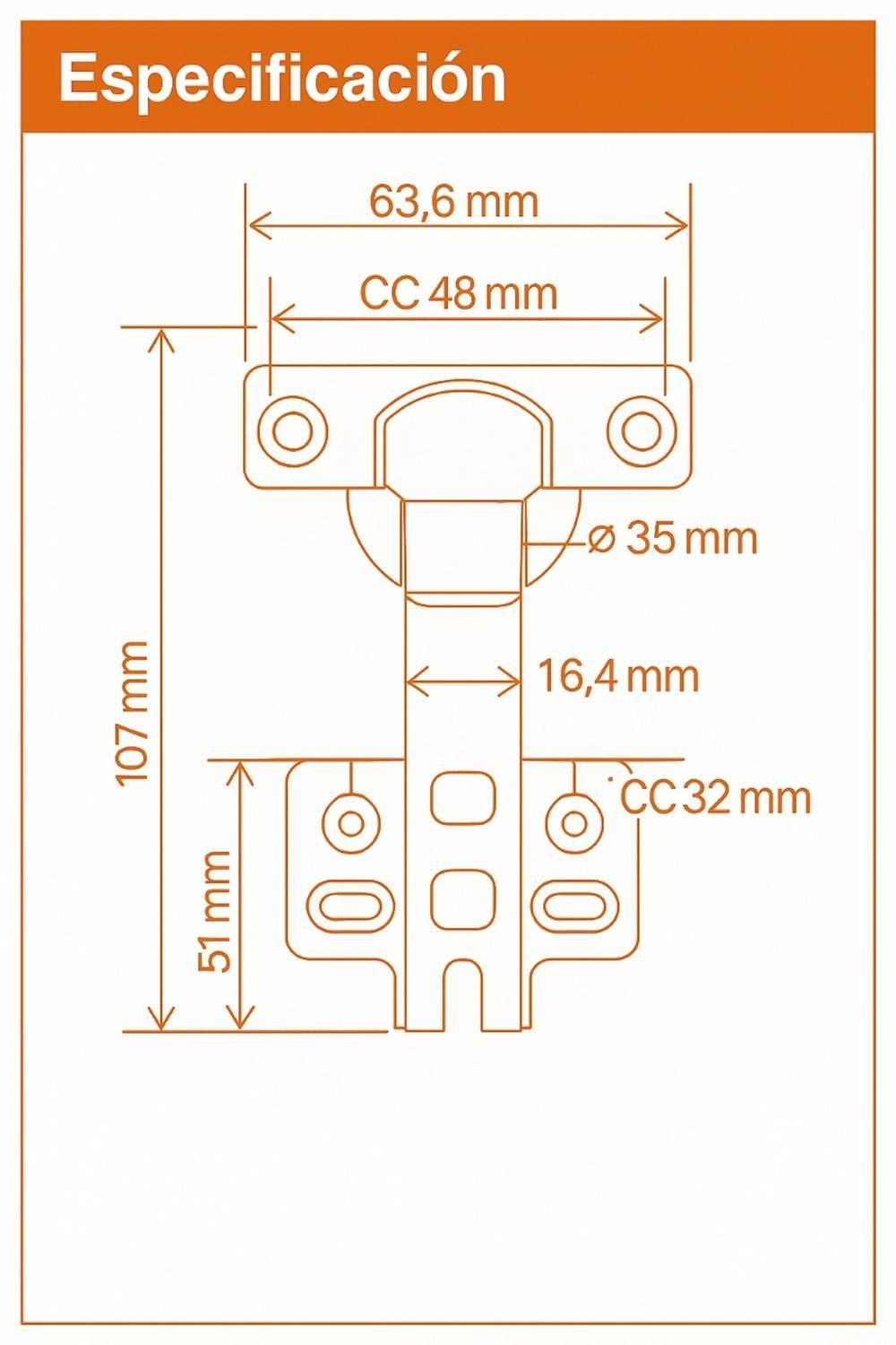 Bisagra 35mm Reten Invertido Acero Inox 2unidades DMC-3