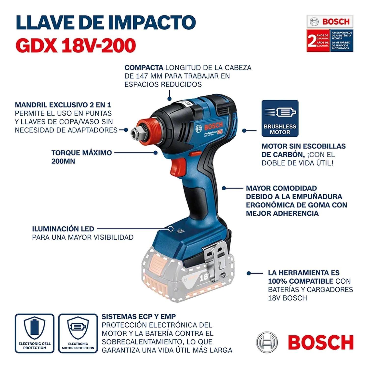 Llave de Impacto Inalámbrica GDX 18V-200, 18V SB Bosch-4